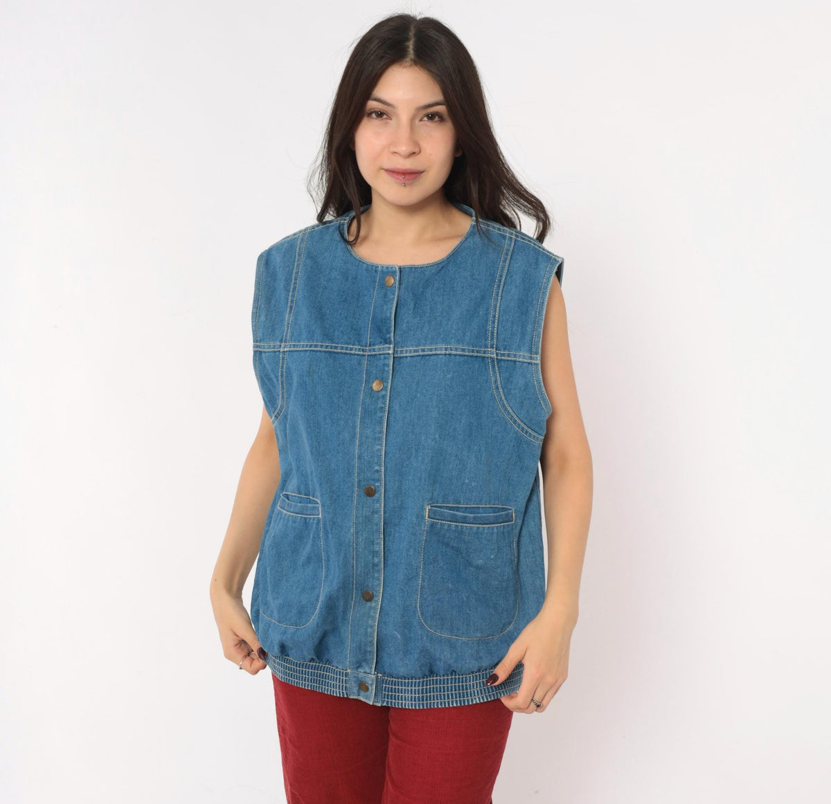 90s Juleigh Jean Denim Vest Blue Snap Button Sleeveless Large L