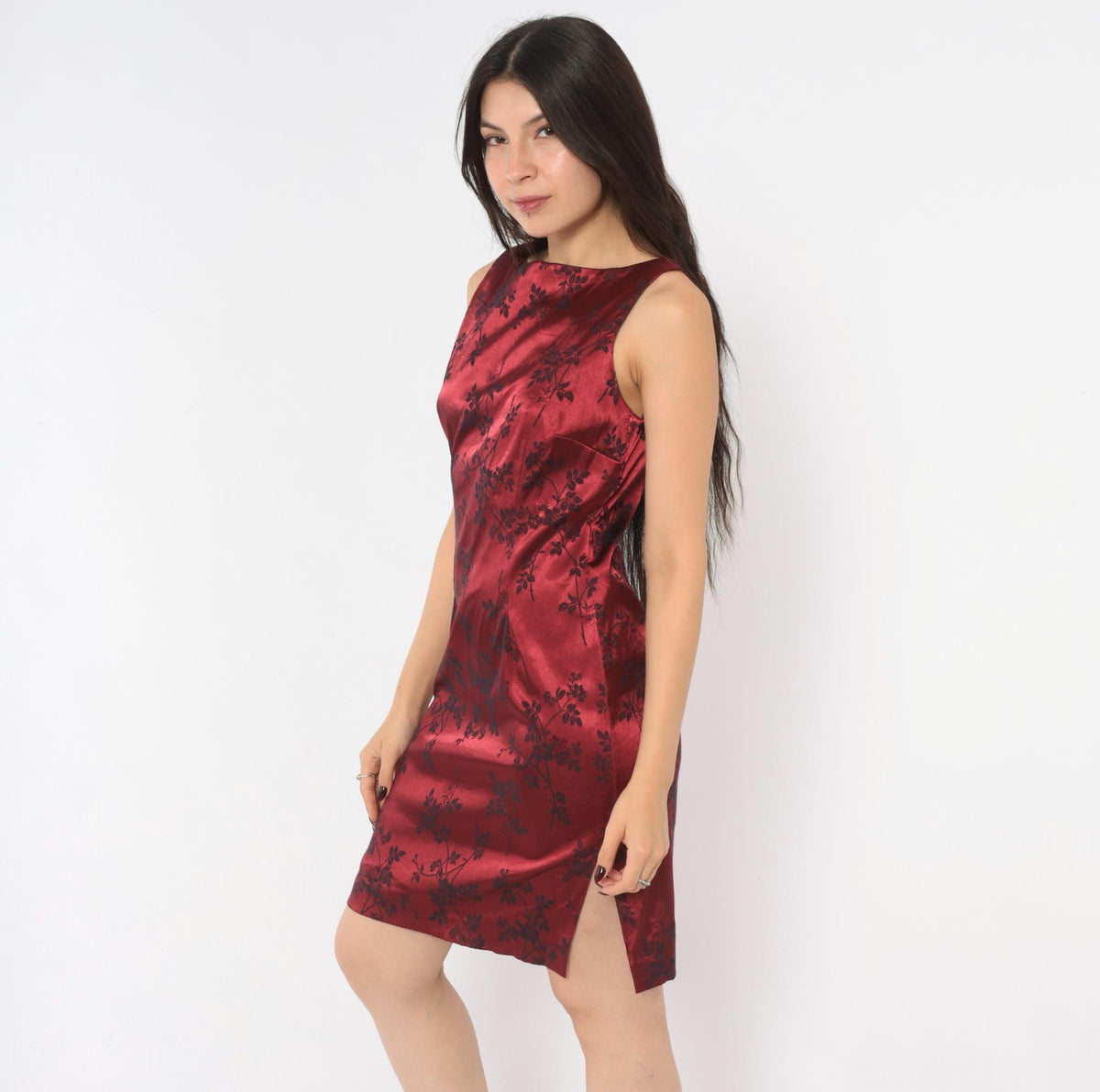 90s Esprit Wine Red Floral Jacquard Sheath Dress Sleeveless Small S