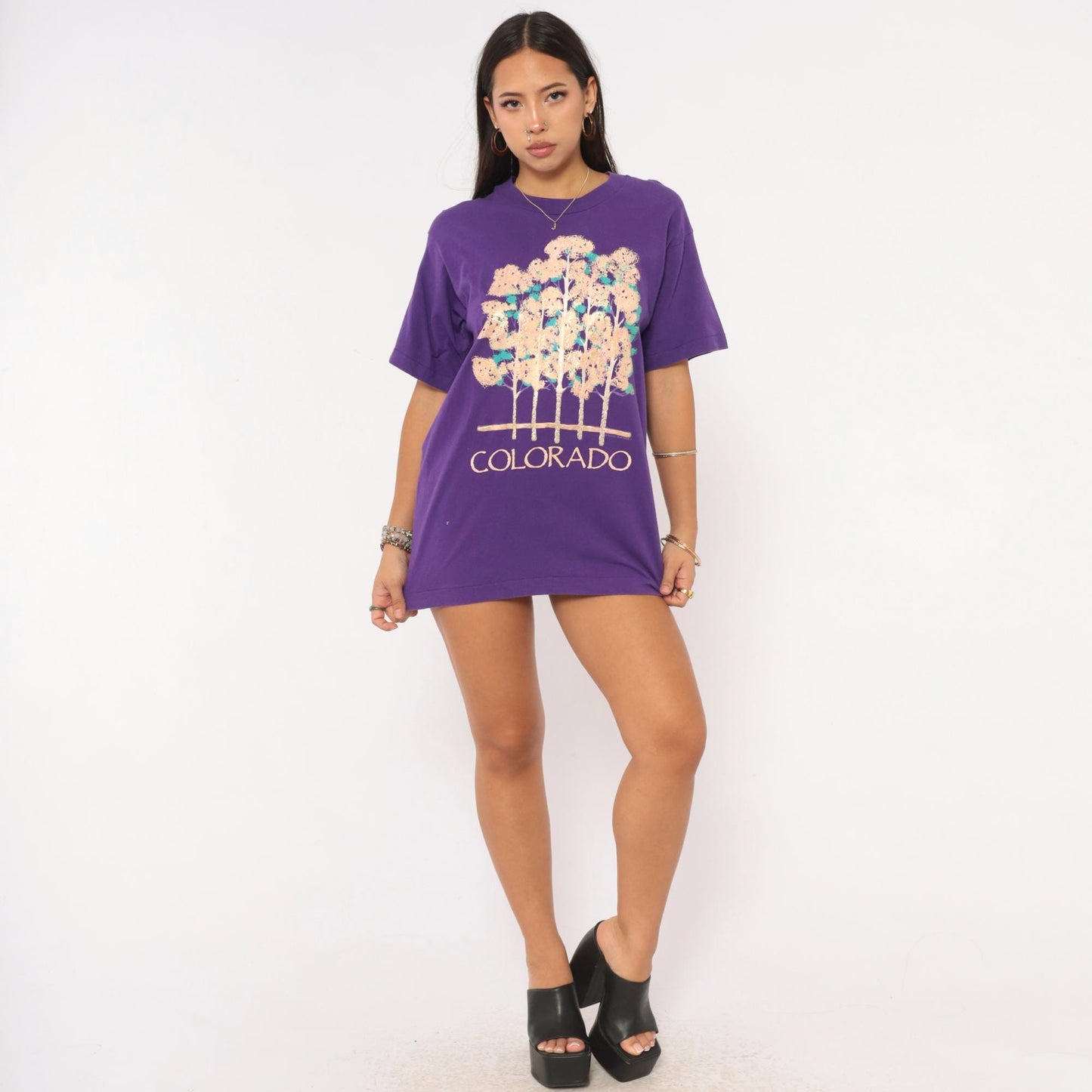 90s Colorado Aspen Trees Graphic Tee Fruit Of The Loom Purple Cotton Medium