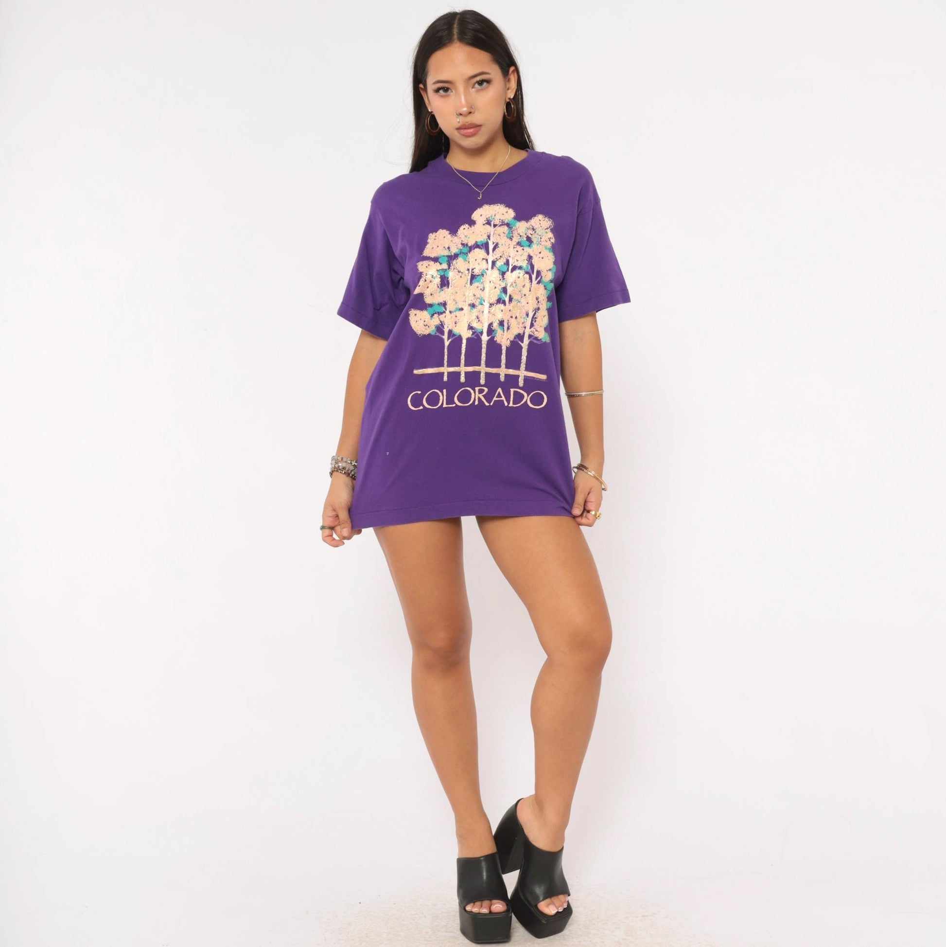 90s Colorado Aspen Trees Graphic Tee Fruit Of The Loom Purple Cotton Medium