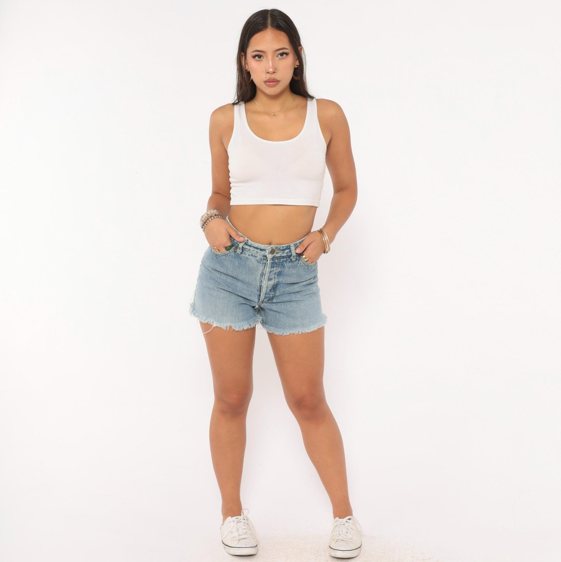 90s Guess Denim Cutoff Shorts Light Wash High Waisted Frayed Hem Small