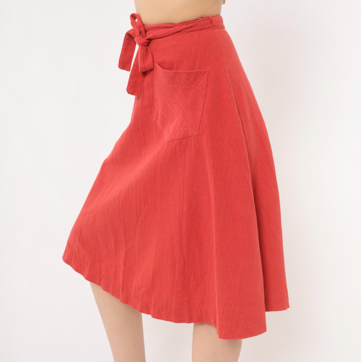 70s Ardee Rust Wrap Skirt A-Line Tie Waist Linen Blend Extra Small XS
