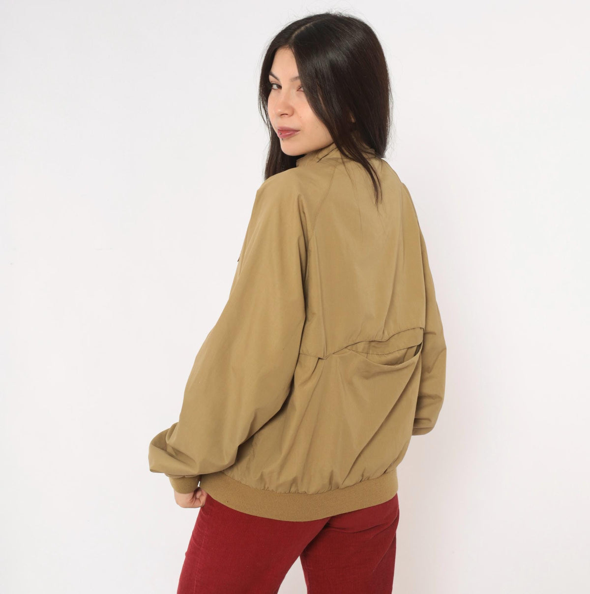 80s Brittania Harrington Jacket Beige Cotton Raglan Stand Collar Medium