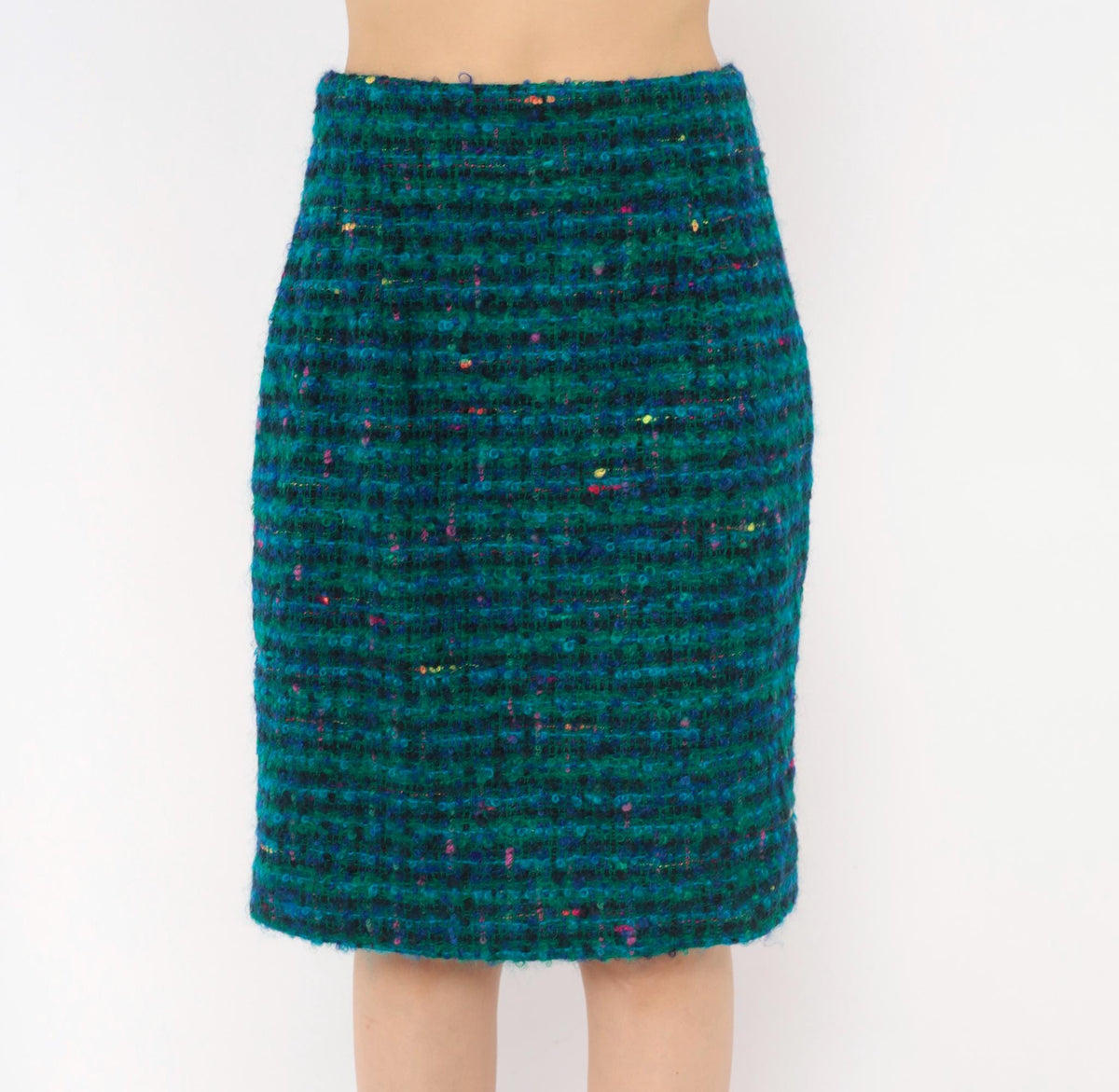 2000s Jones New York Teal Bouclé Pencil Skirt Wool Mohair Knee Length Small