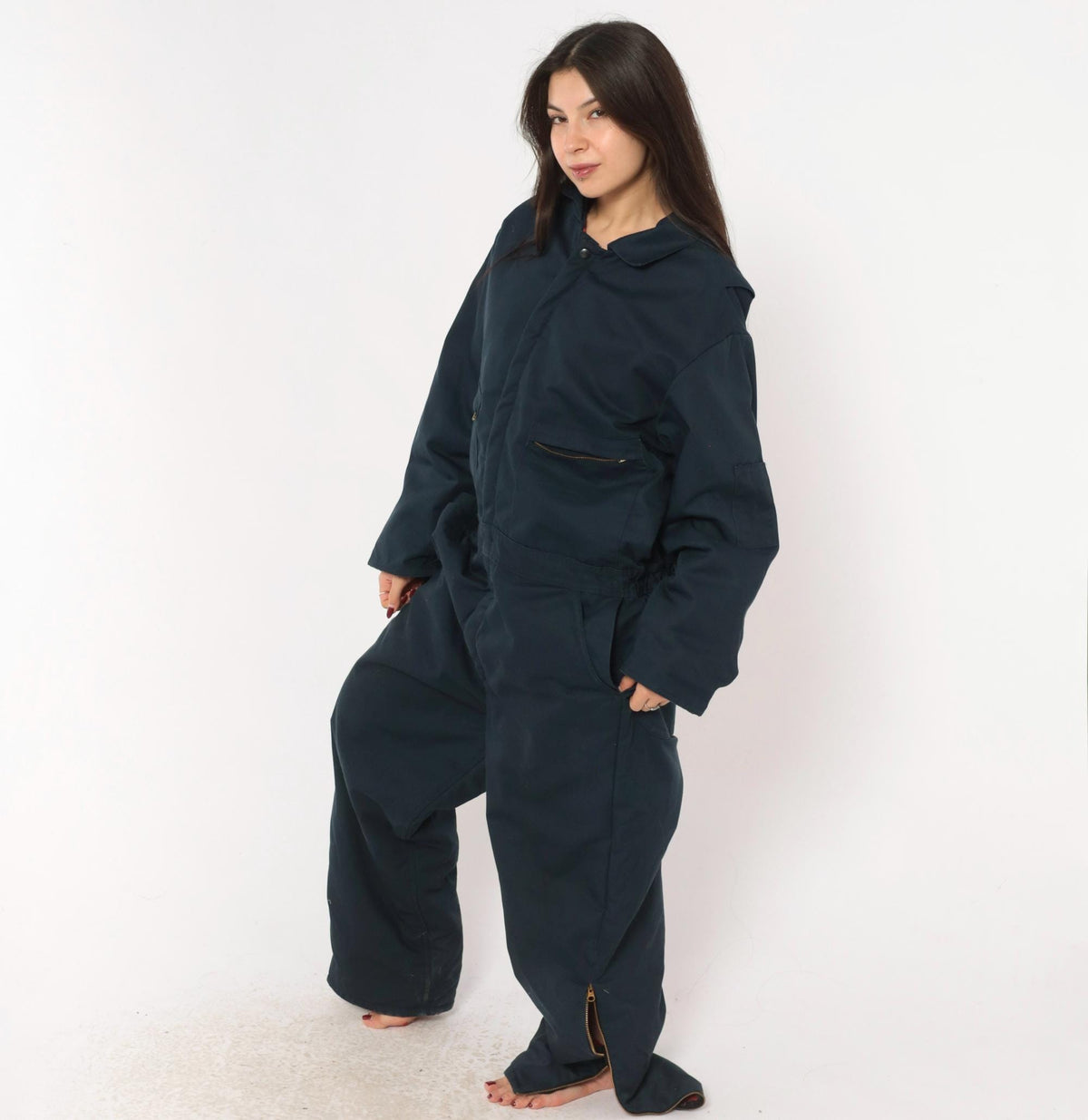 90s Cintas Navy Insulated Coveralls Quilted Lining Workwear Jumpsuit Large