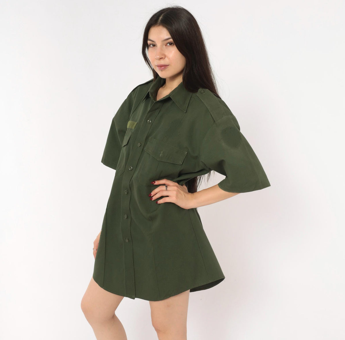 90s Camco Military Shirt Olive Drab Cotton Button-Up Large L