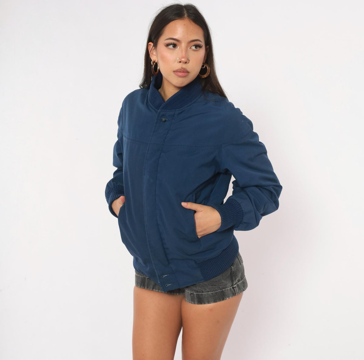 80s Baracuta Bomber Jacket Navy Blue Tartan Lining Medium