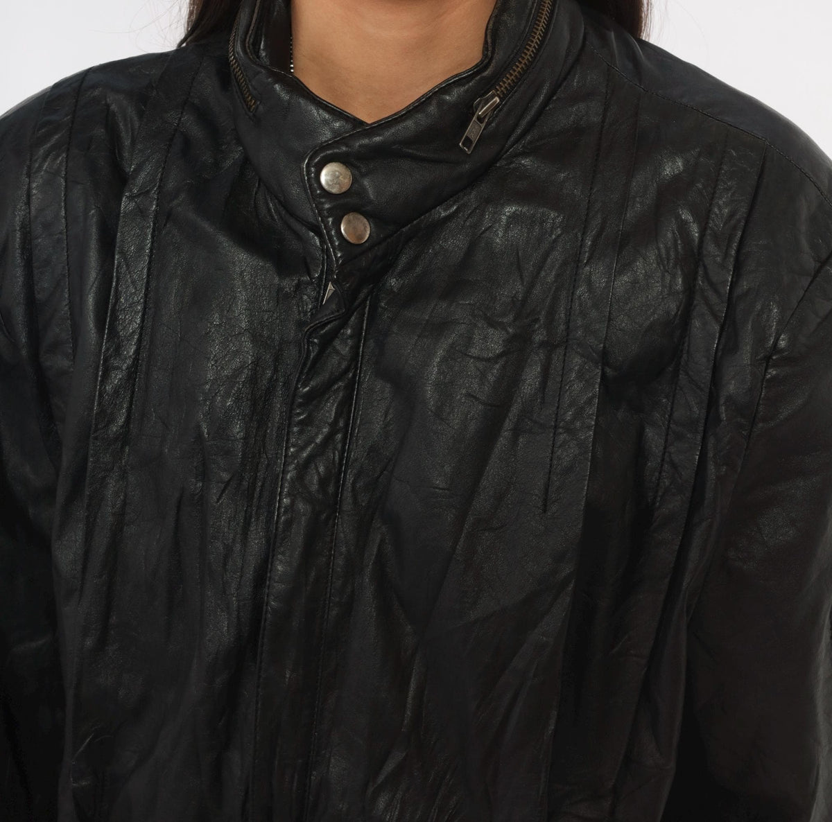 90s Black Leather Bomber Jacket Golden Collection Raffaelo Moto Boxy Medium