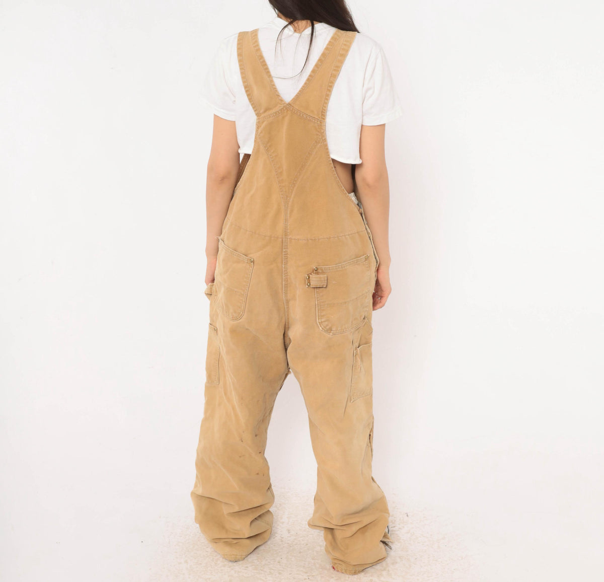 90s Carhartt Tan Duck Canvas Bib Overalls Distressed Workwear Small