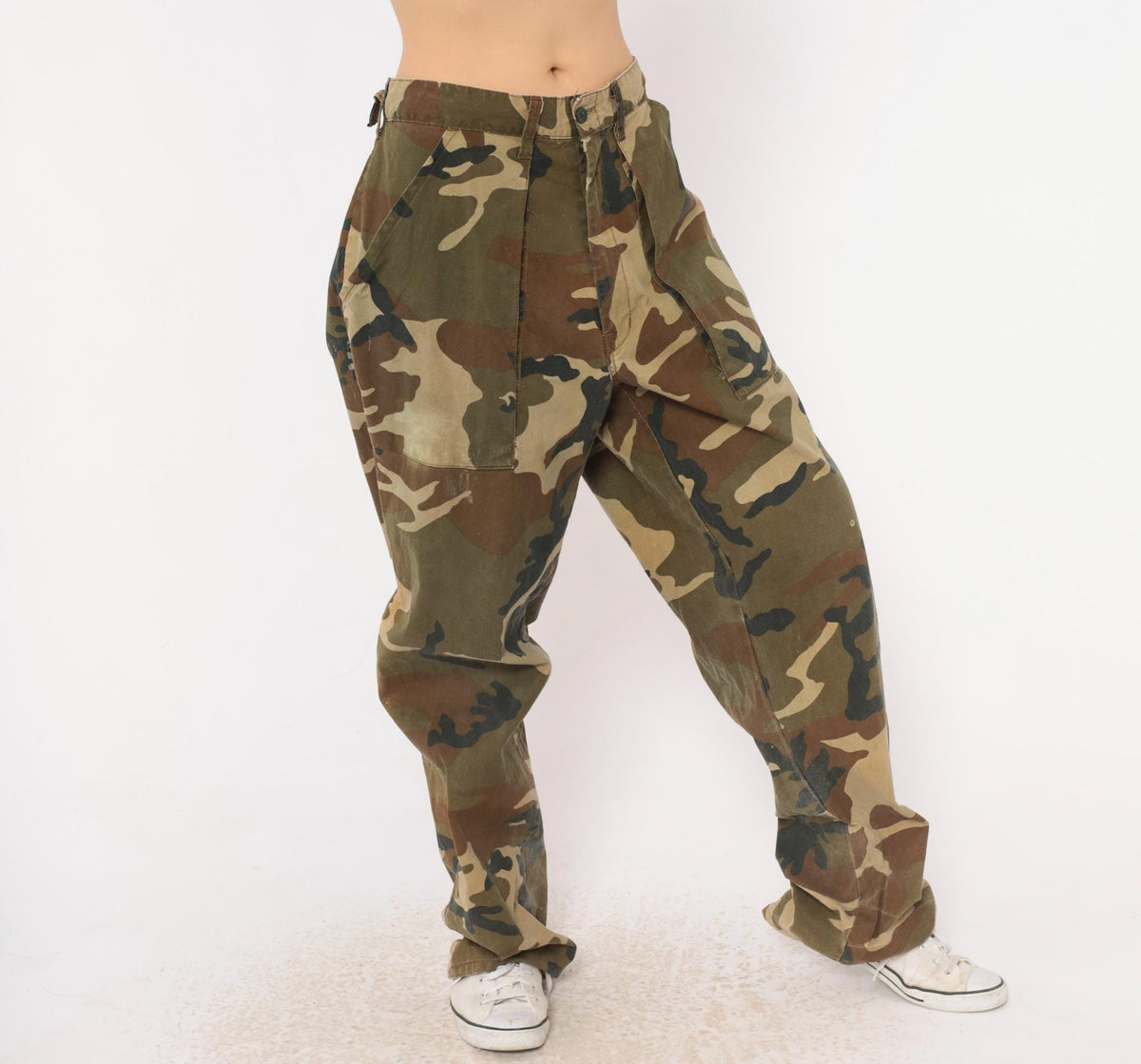 90s Winchester Camo Pants Olive Cotton Baggy Wide Leg Military Medium M