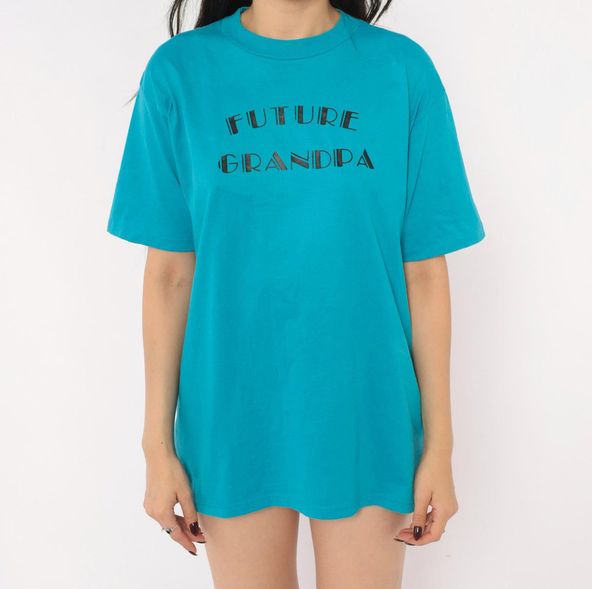 90s Jerzees Future Grandpa Graphic Tee Teal Cotton Large L
