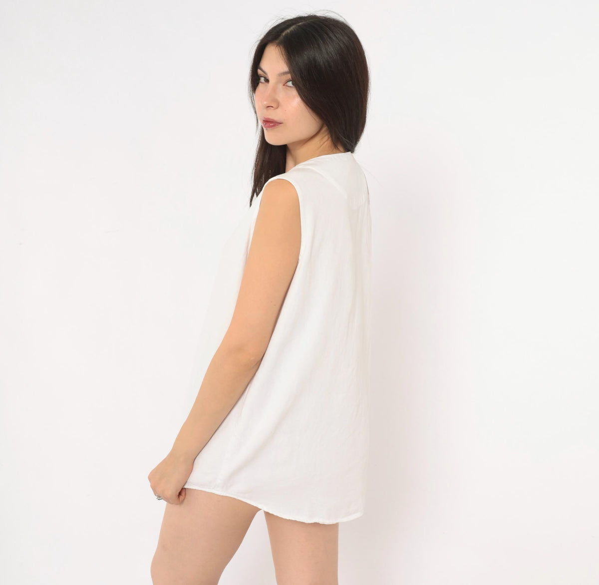 90s D.A.K. White Cotton Sleeveless Blouse V-Neck Button Front Medium