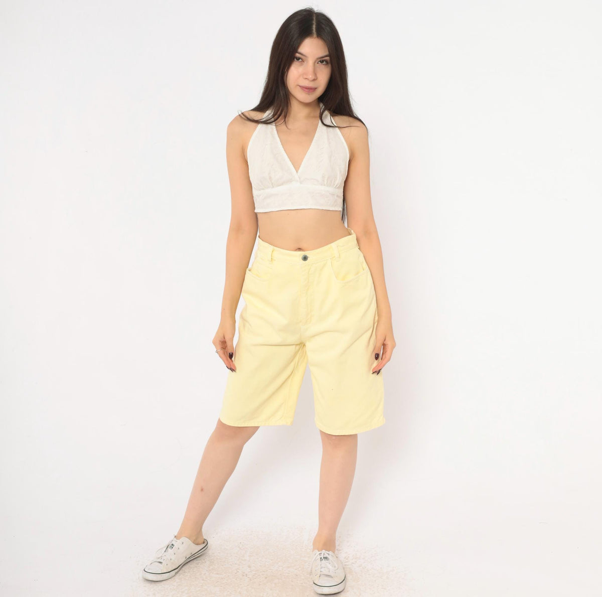 90s Paris Sportclub Yellow Denim Shorts High Waisted Cotton Bermuda Medium