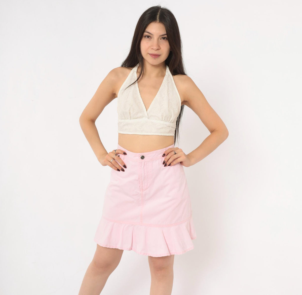 90s Faded Glory Pink Cotton Skort High Waist Ruffled Mini Extra Large XL