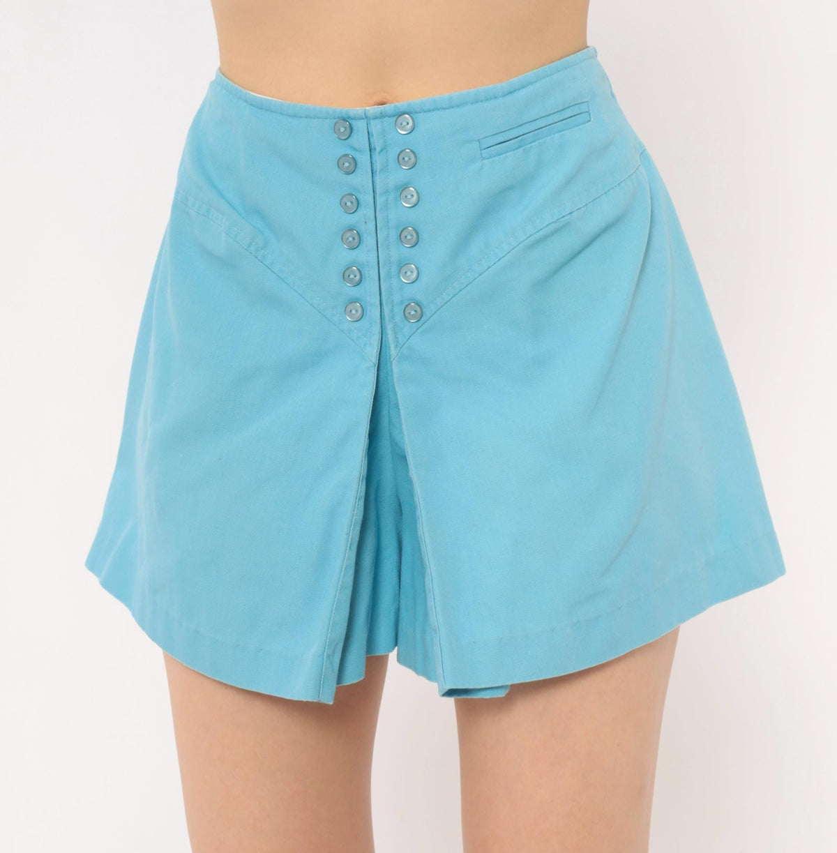 60s Powder Blue Cotton Skort High Waisted Pleated Mini Mod Small S