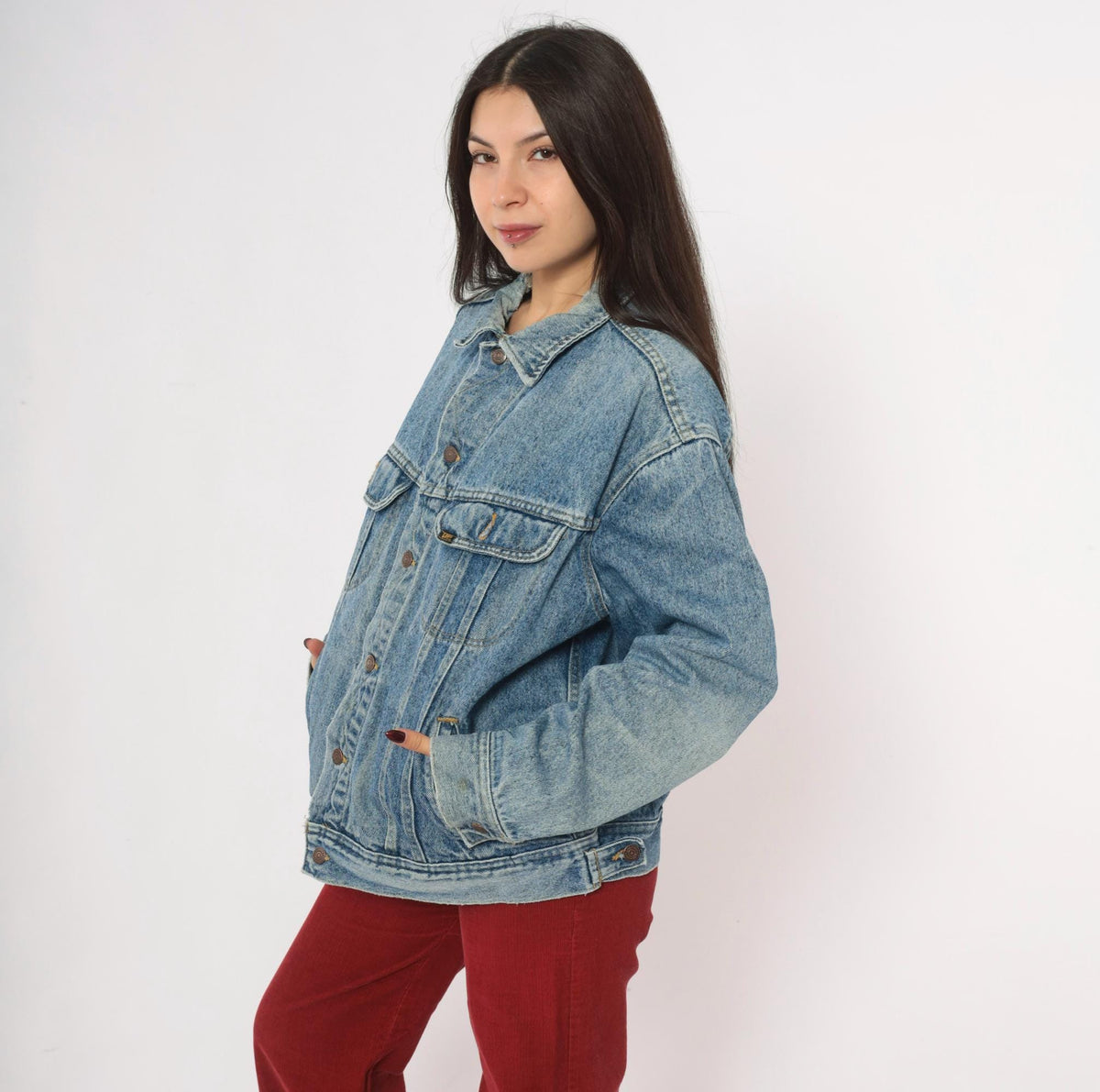 90s Lee Light Wash Denim Jacket Cotton Button Front Medium