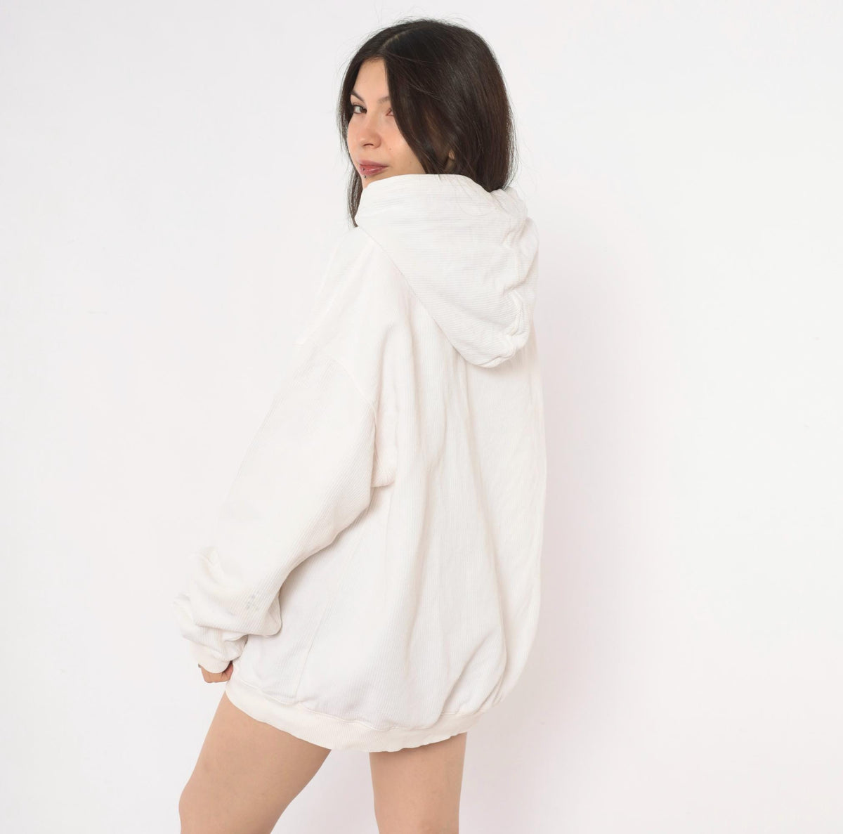 90s Side Out Hoodie Cream Embroidered Logo Raglan Pullover Extra Large XL