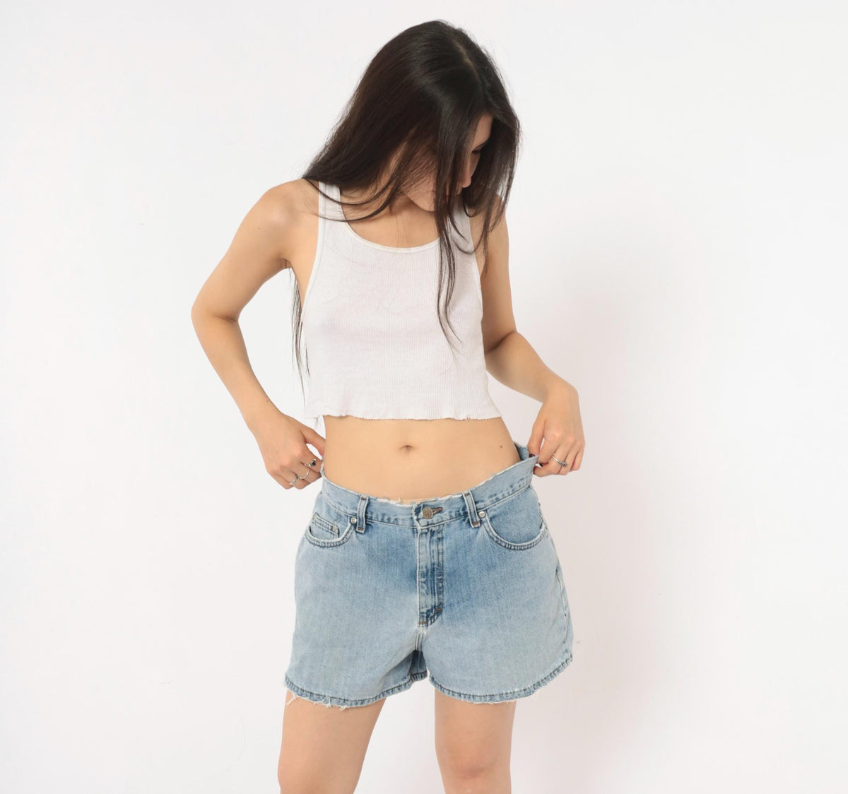 90s Light Wash Denim Cutoff Shorts High Waisted Frayed Raw Hem Medium M