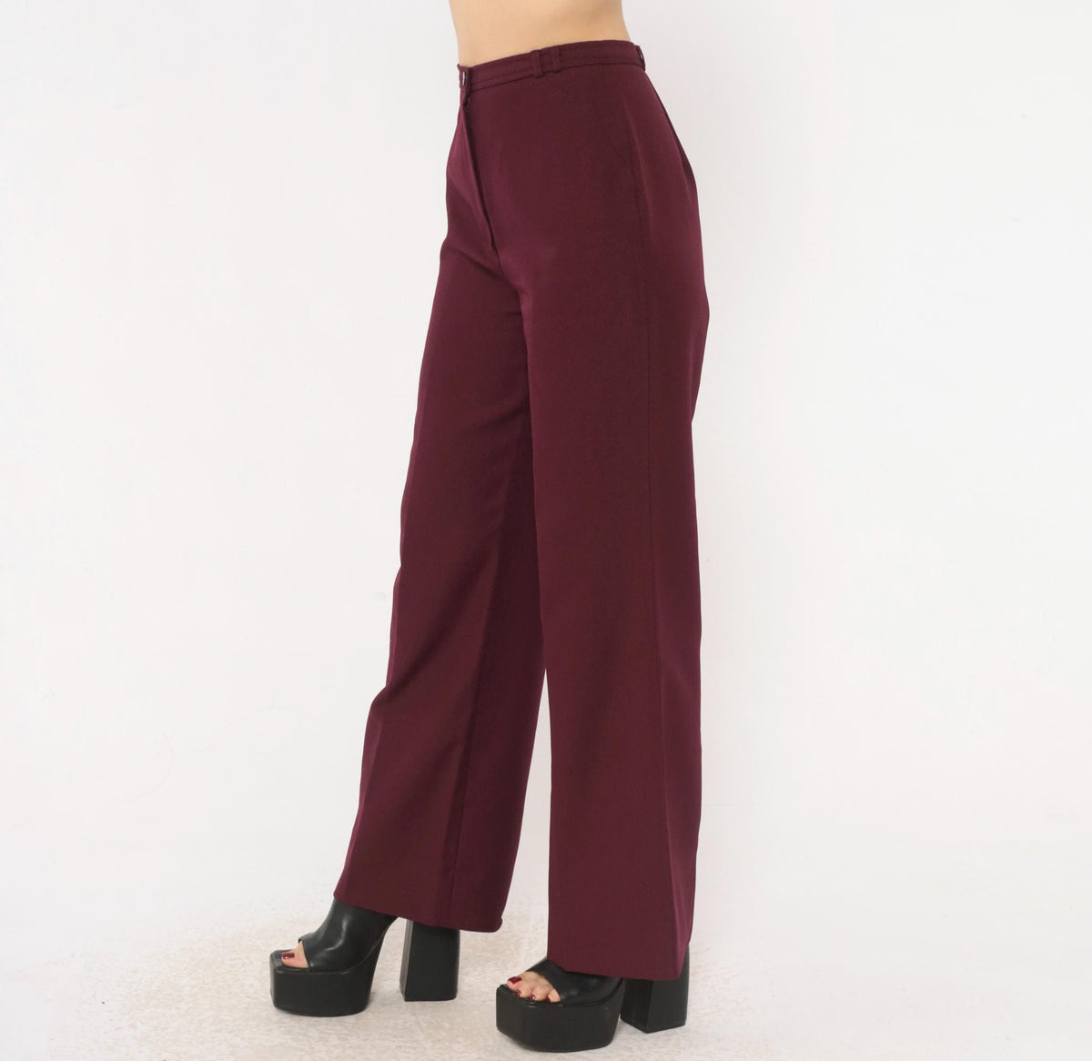 70s Panther Burgundy High-Waist Wide-Leg Trousers Disco Small S