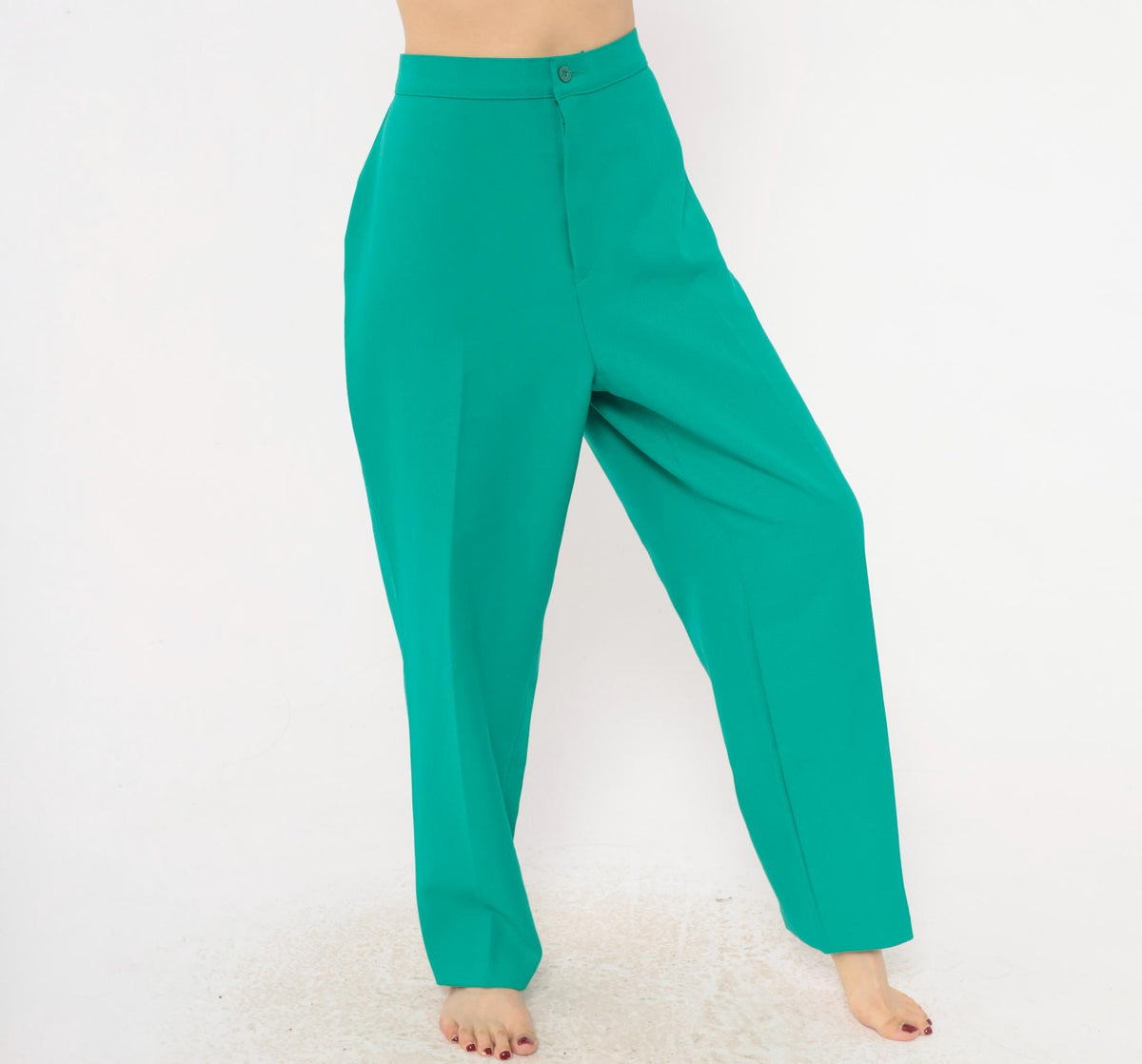 70s Bend Over Teal High Waist Straight Leg Trousers Petite Large