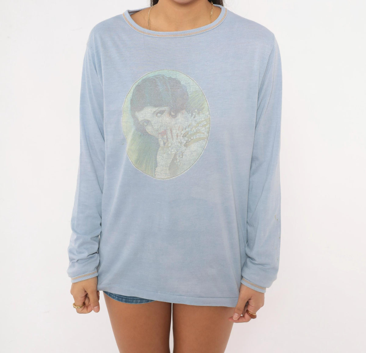 80s Skipper Portrait Graphic Tee Light Blue Long Sleeve Victorian Woman Large