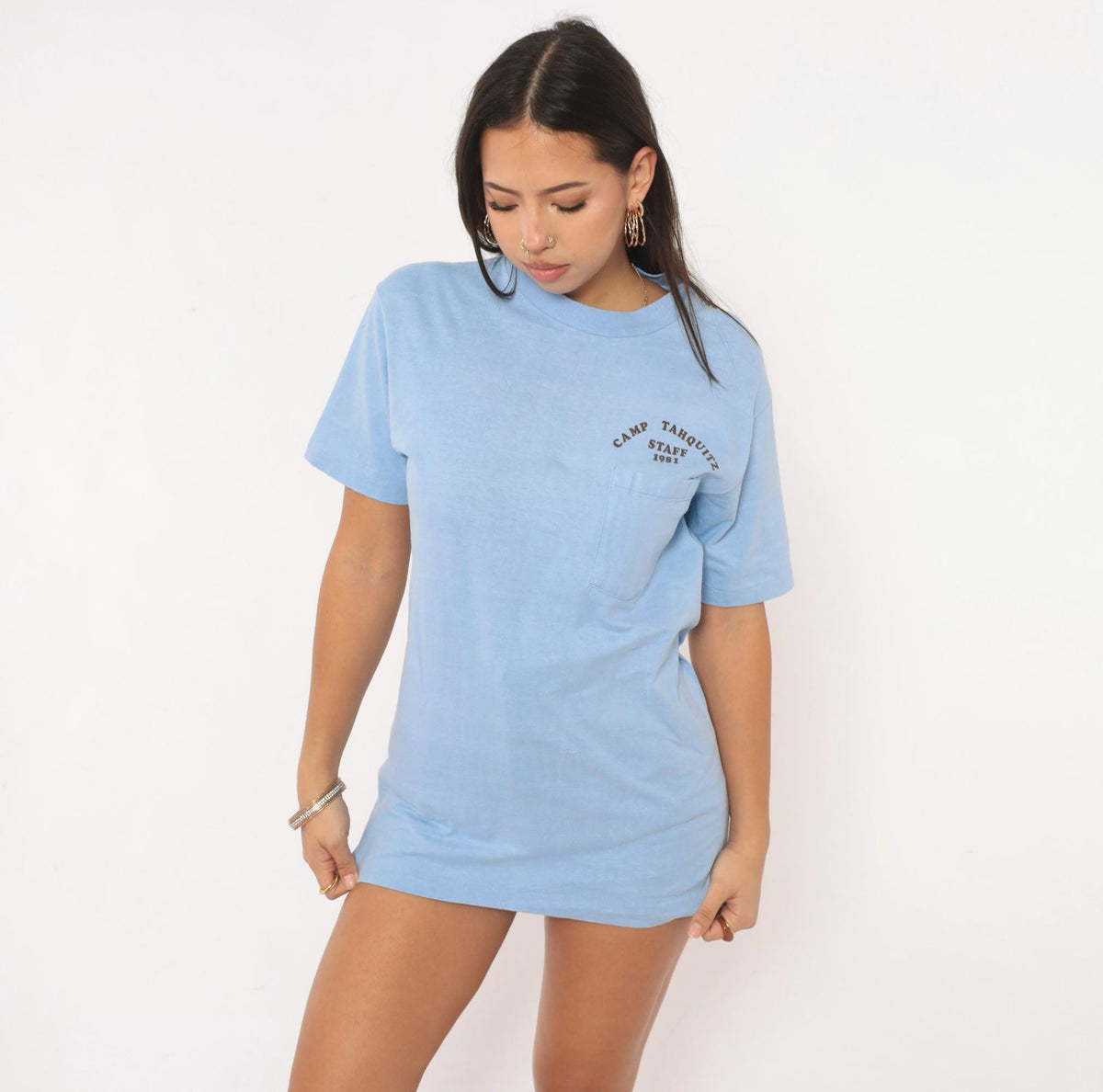80s Camp Tahquitz Staff 1981 Graphic Tee Light Blue Cotton Small