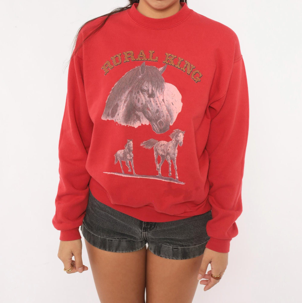 Y2K Red Horse Graphic Sweatshirt Rural King Appaloosa Crewneck Small
