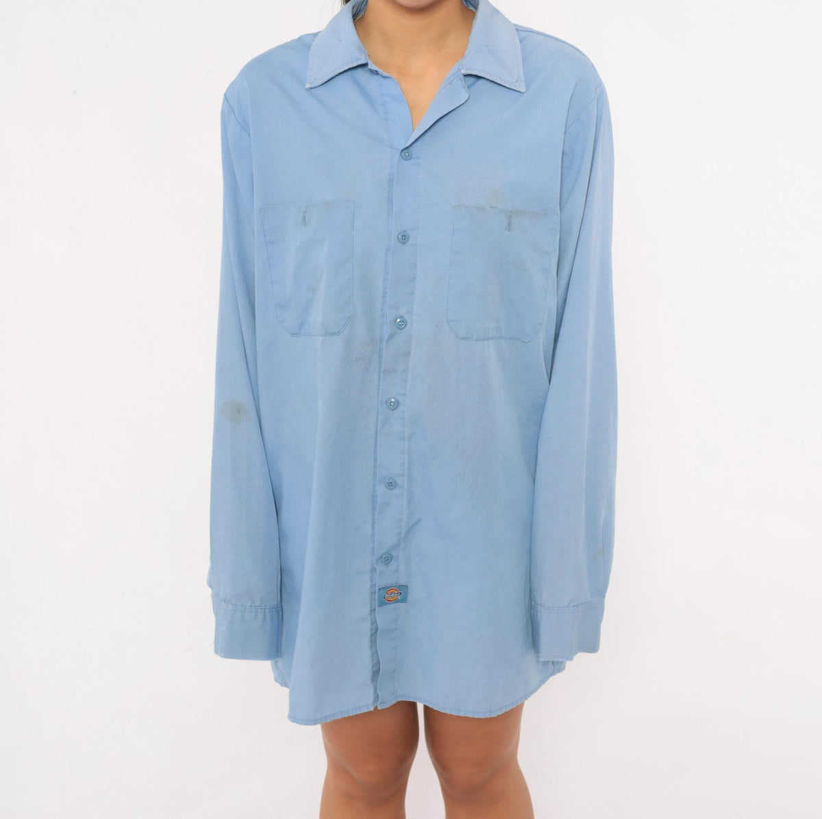 90s Dickies Light Blue Work Shirt Button Front Medium Distressed