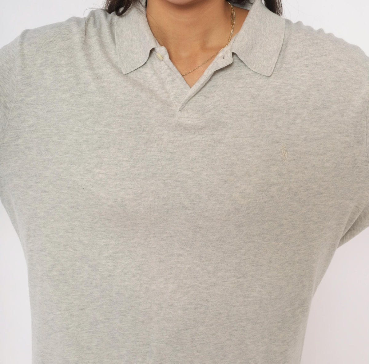 90s Polo Ralph Lauren Grey Cotton Long Sleeve Polo Shirt Medium M