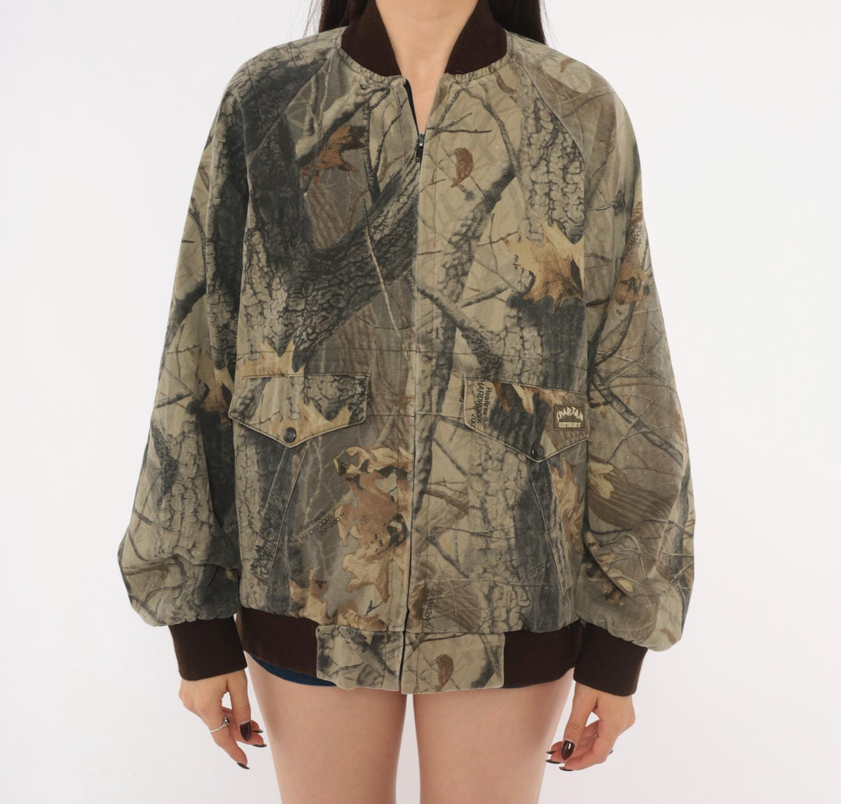 90s Spartan Realtree Camo Bomber Jacket Brown Beige Tree Print Medium