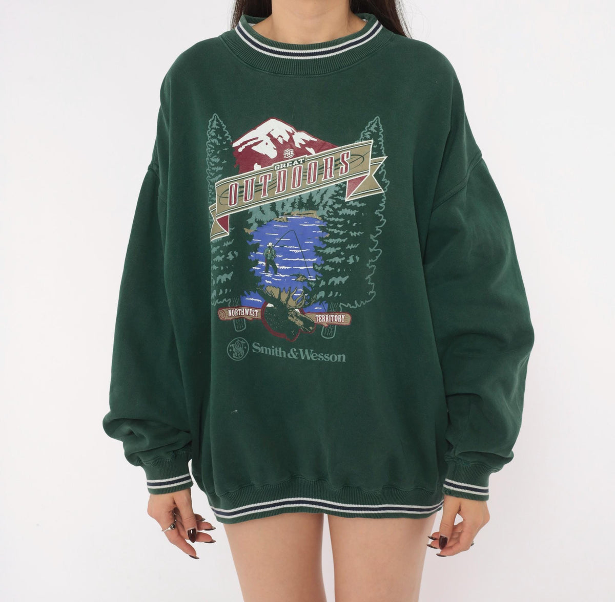 90s Gear for Sports Forest Green Graphic Sweatshirt Moose Mountain Large L
