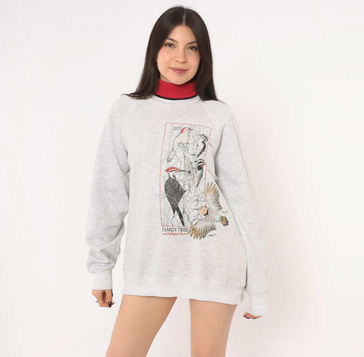 90s Lee Woodpecker Family Tree Sweatshirt Grey Cotton Blend Extra Large