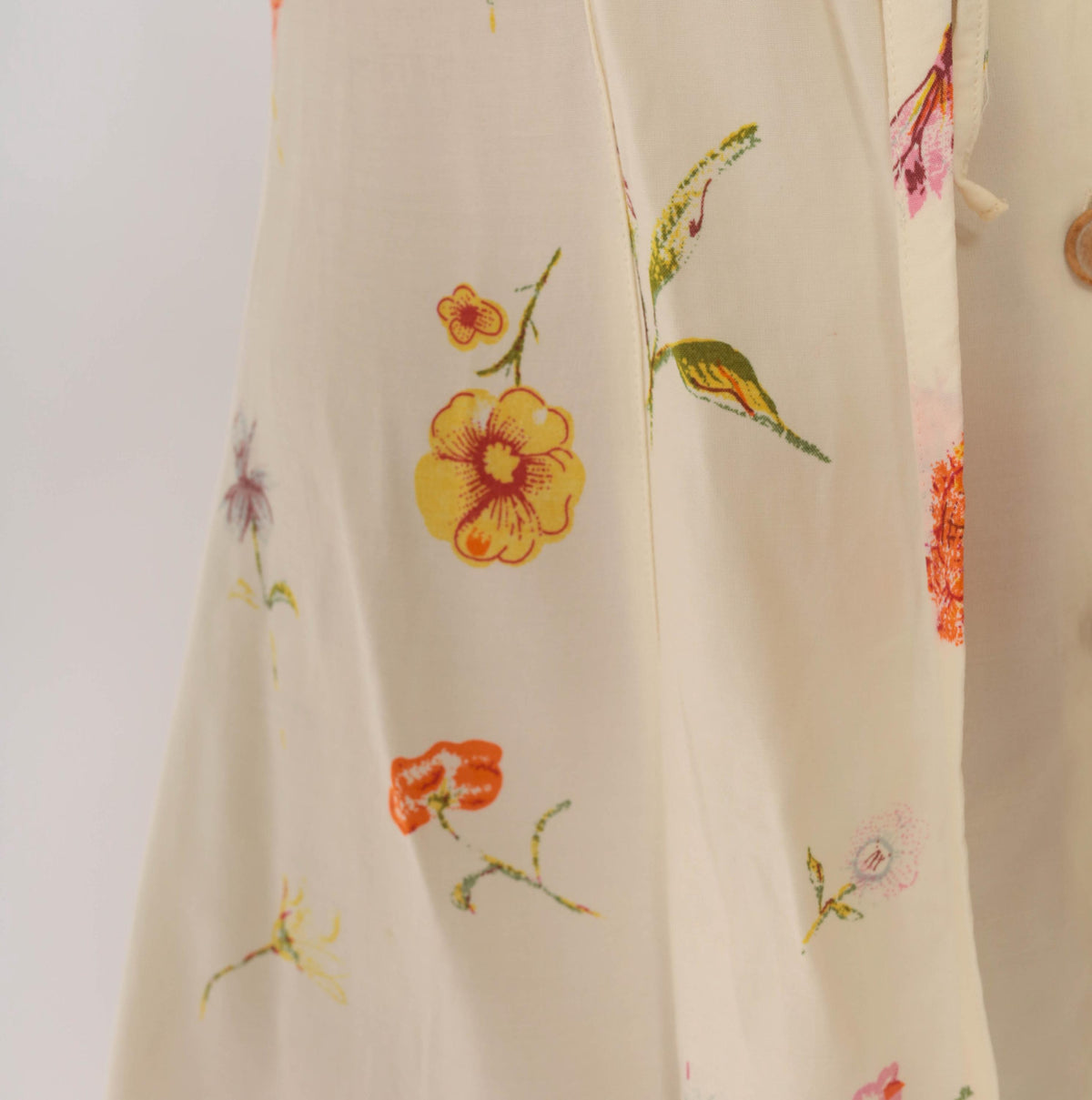 90s Wag Girls Floral Dress Cream Ditsy Print Tie Front Knee Length Extra Small XS