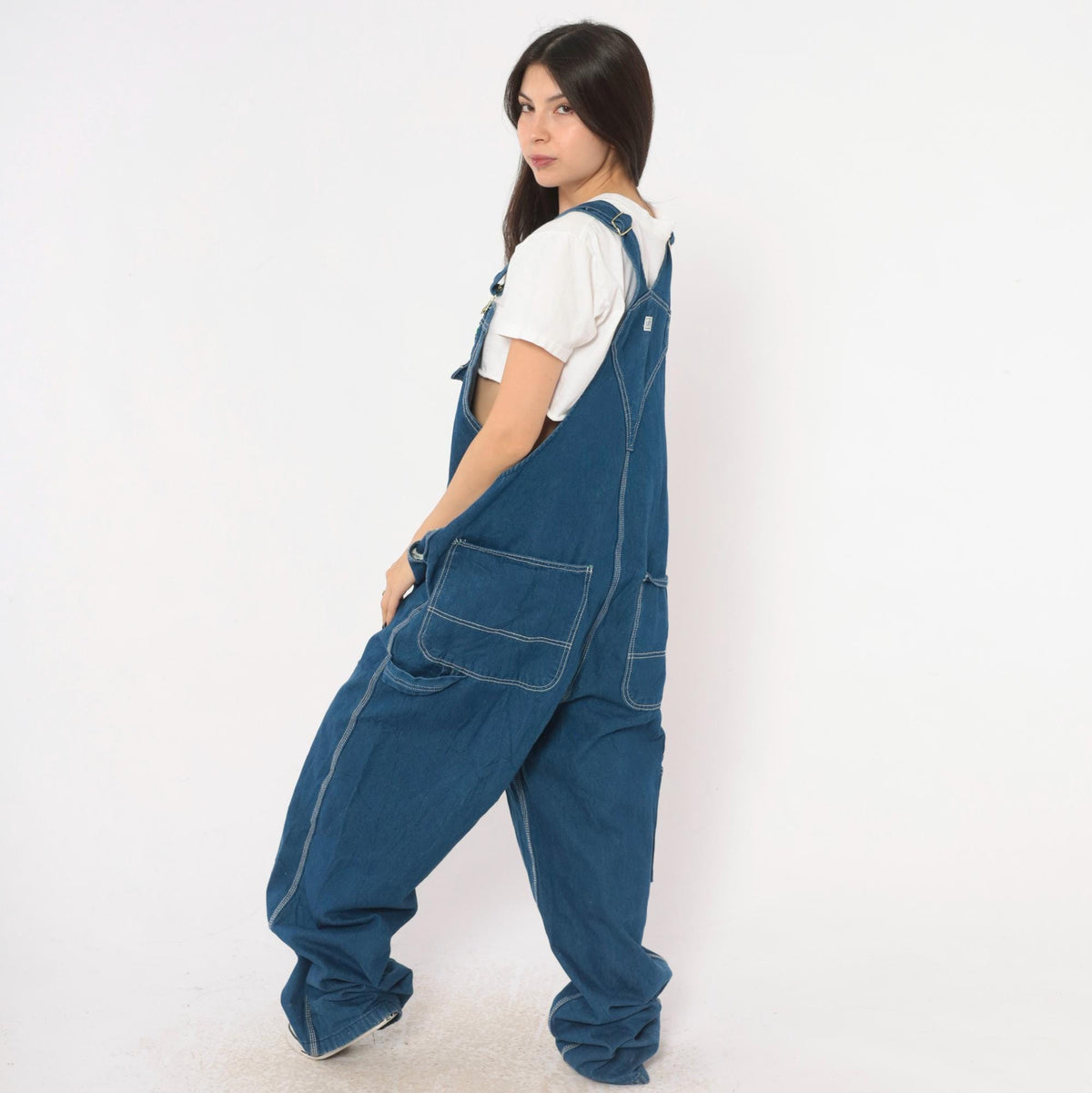 Y2K Liberty Blue Denim Bib Overalls Cotton Wide Leg Carpenter Unisex Extra Large XXL