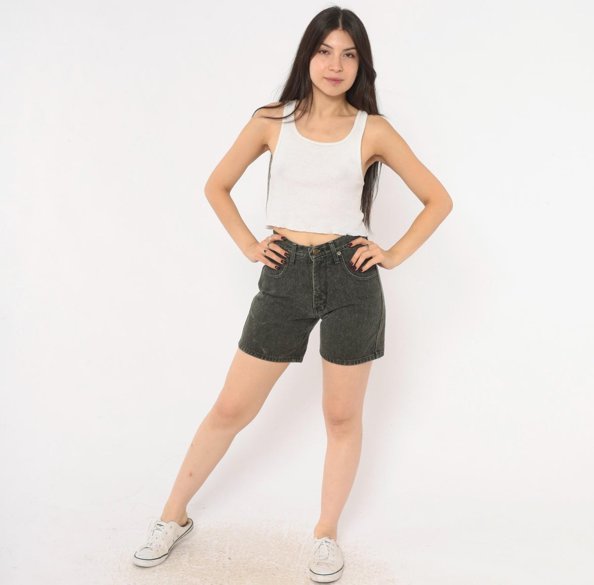 90s Guess Jeans Black Denim Shorts High Waist Faded Wash Cotton Extra Small XS