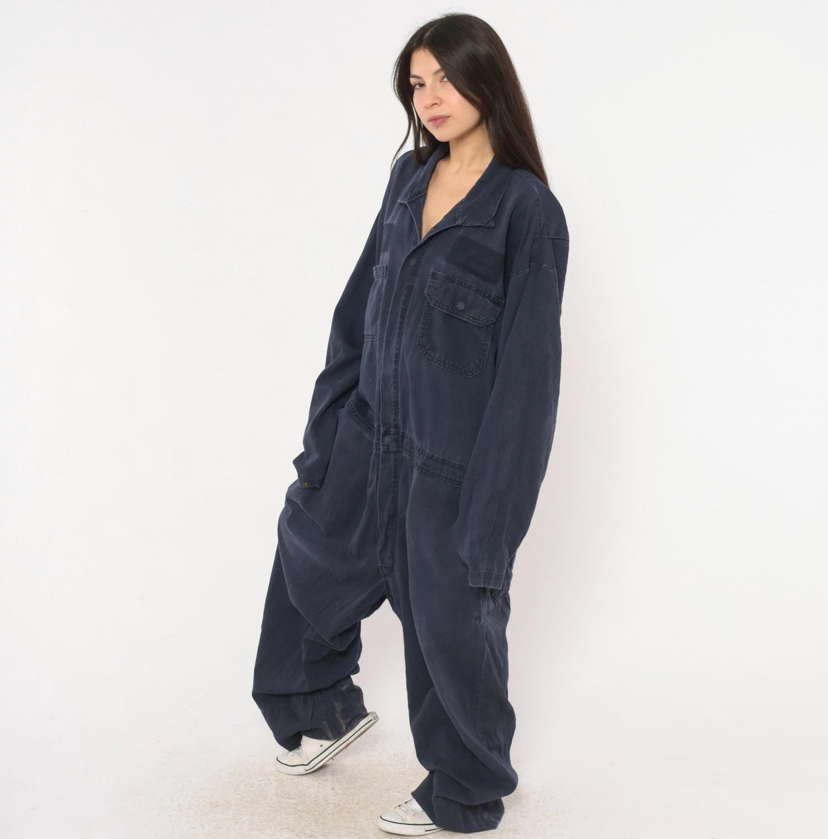 Y2K Big Bill Cotton Workwear Coveralls Navy Zip Front Jumpsuit Extra Large XXL