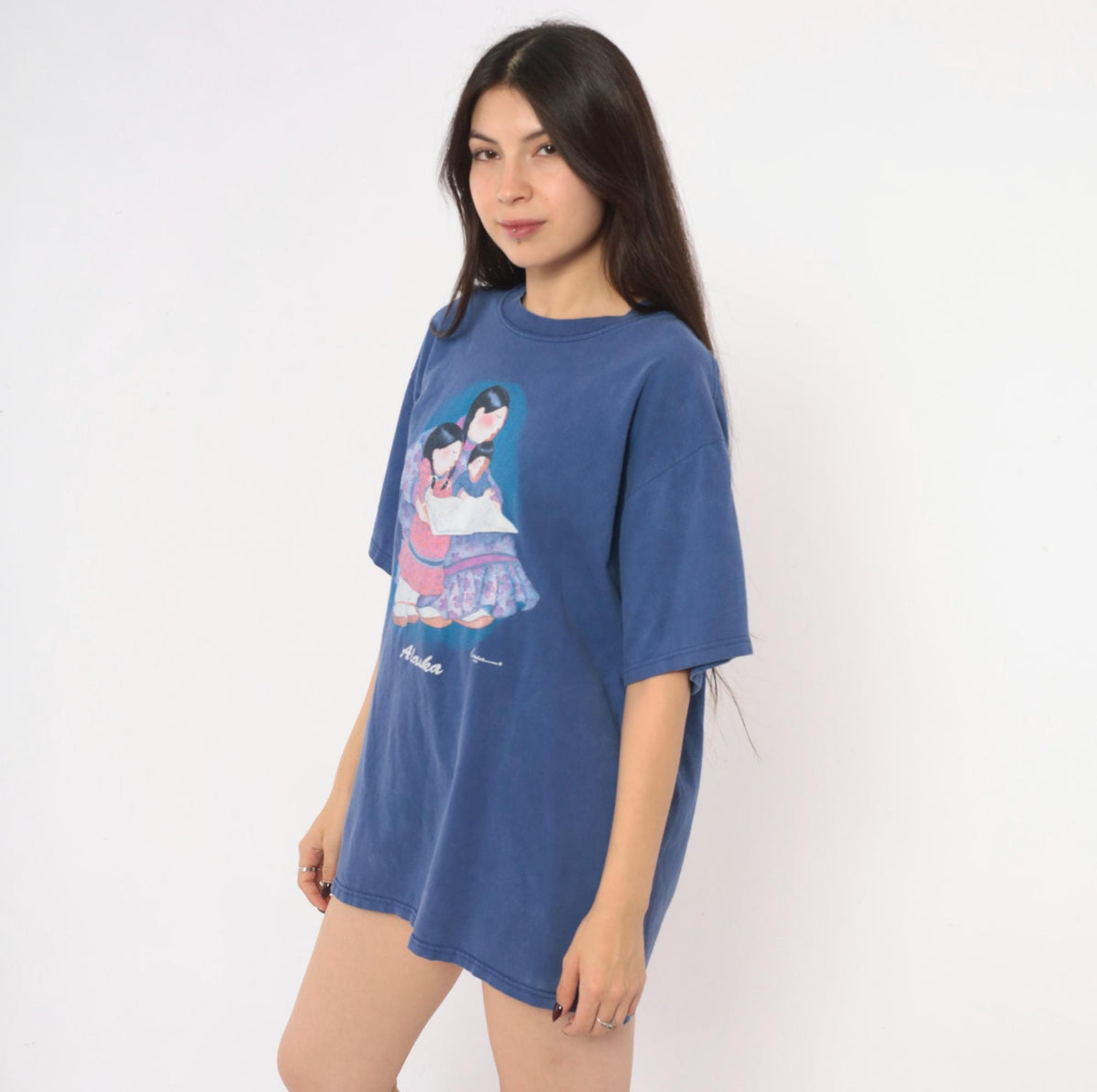 90s Anvil Alaska Graphic Tee Cobalt Blue Cotton Faded Print Extra Large