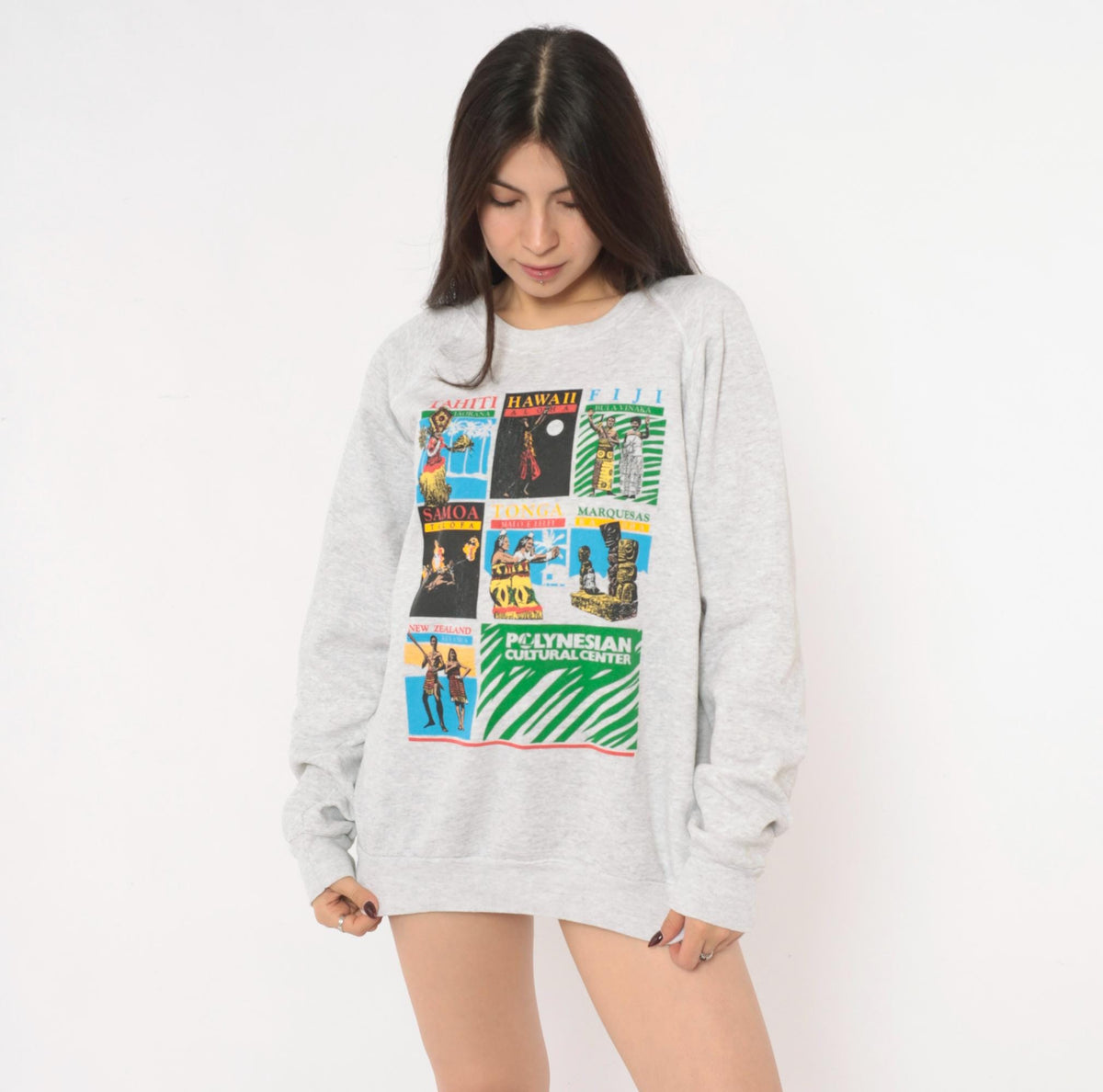 90s Polynesian Cultural Center Sweatshirt Grey Raglan Graphic Extra Large XL
