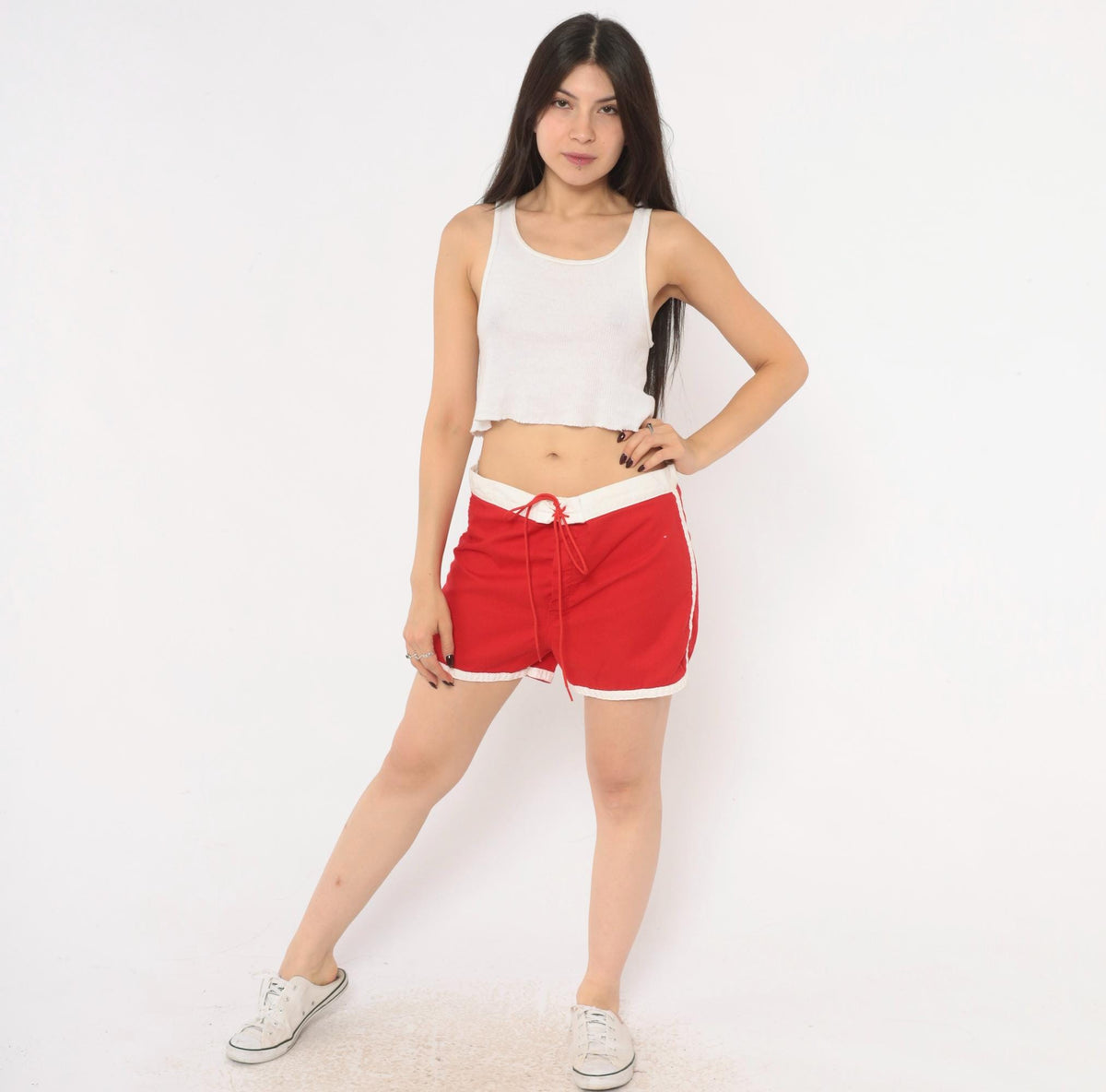 70s Allen A Red Cotton Running Shorts White Trim Athletic Large