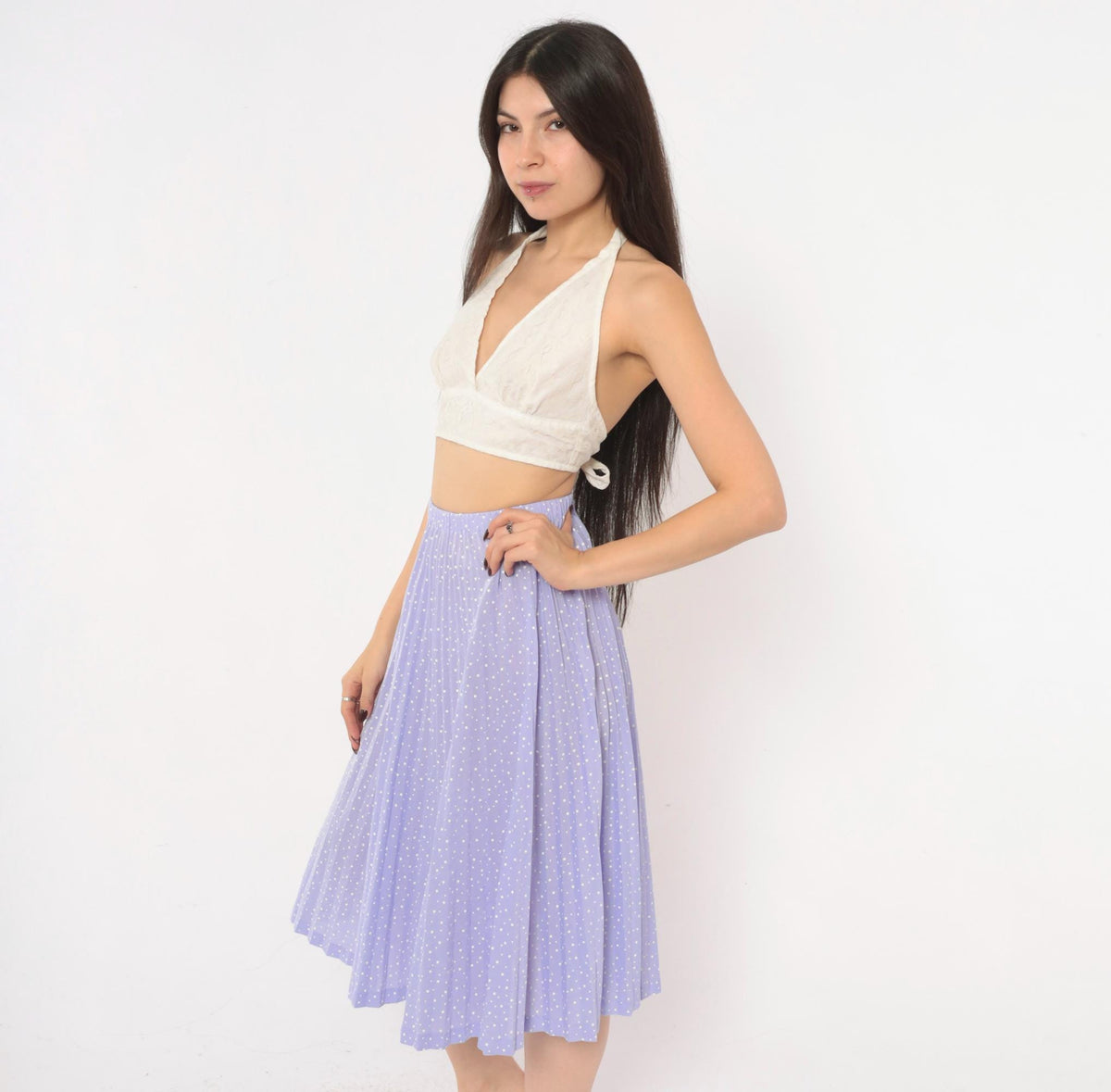 70s Graff Californiawear Accordion Pleated Skirt Lavender Polka Dot XS