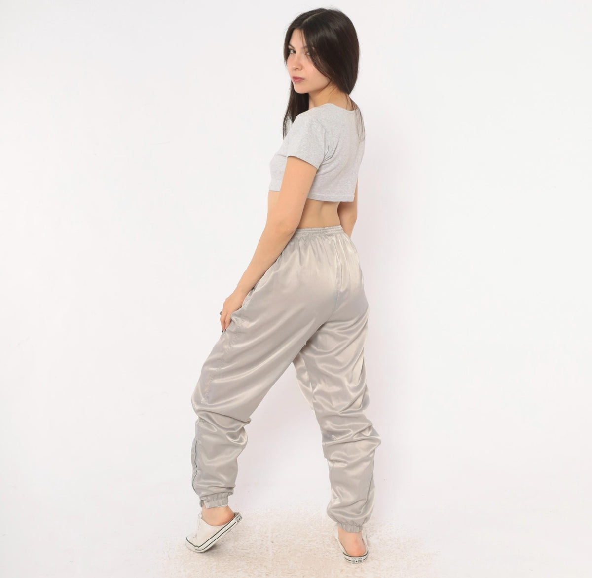 90s Nike Track Pants Grey Nylon Tapered Joggers Ankle Zip Medium M