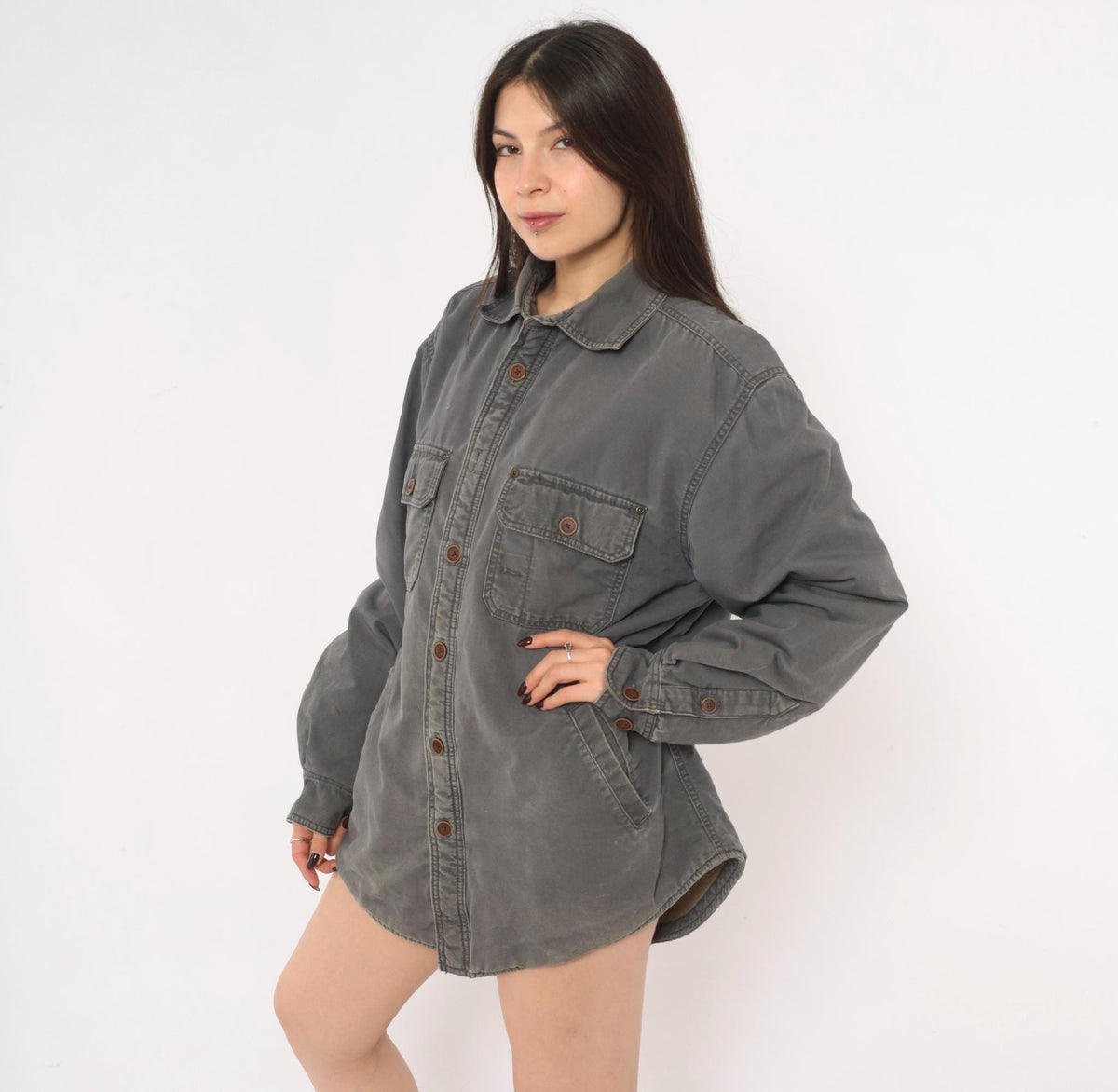 Y2K Outdoor Life Grey Cotton Shirt Jacket Gorpcore Medium M