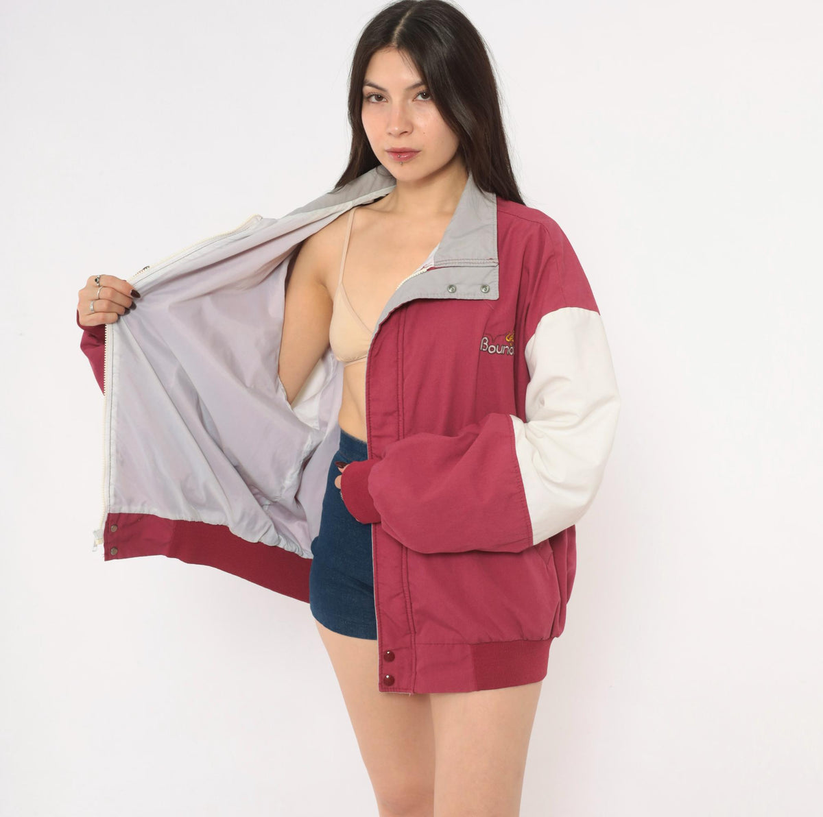 80s Dunbrooke Burgundy Bomber Jacket White Color Block Sleeves Extra Large XL
