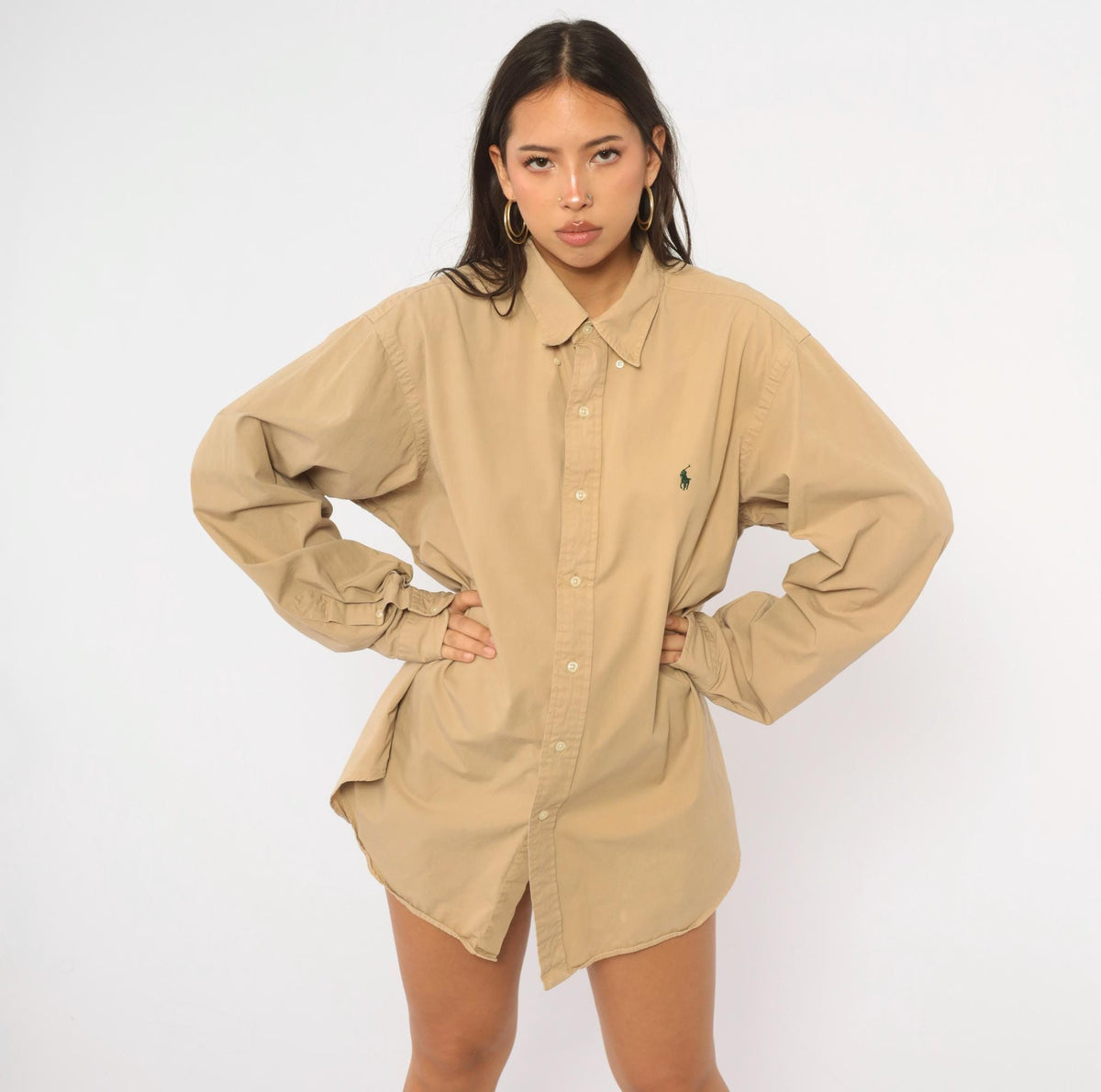 90s Ralph Lauren Tan Cotton Button Down Shirt Mens Extra Large XL
