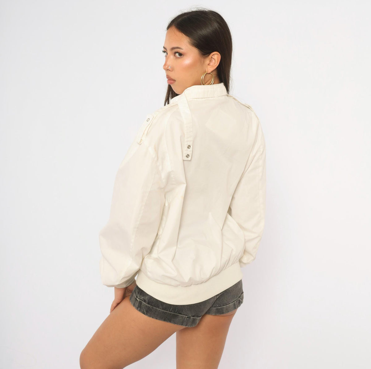 80s Members Only White Harrington Jacket Raglan Medium