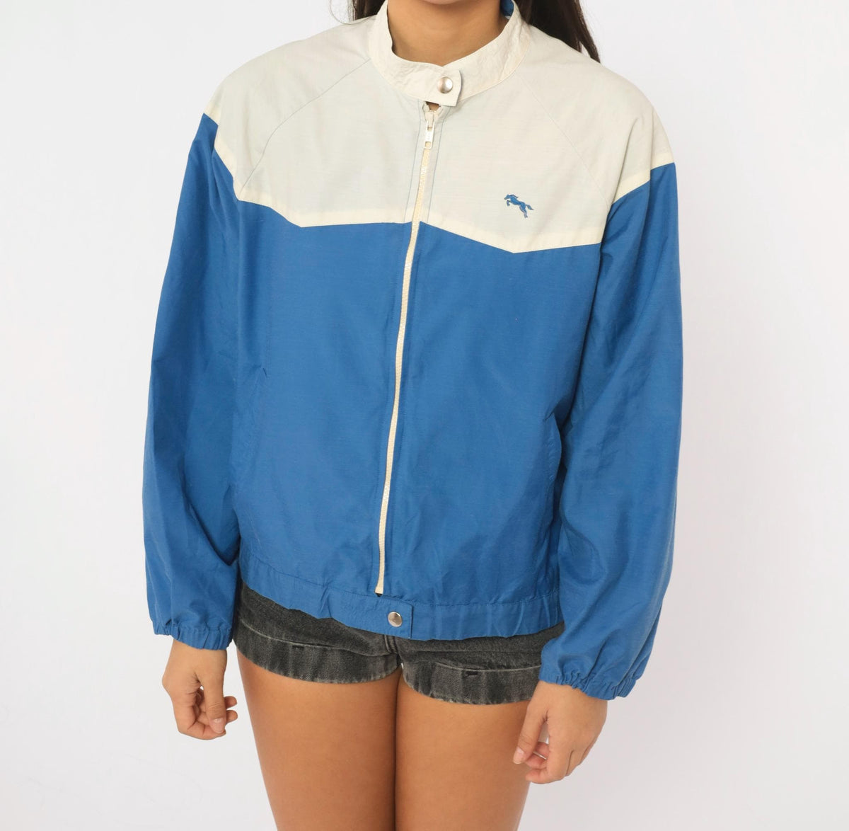 80s Forego Cobalt Windbreaker Color Block Bomber White Yoke Small