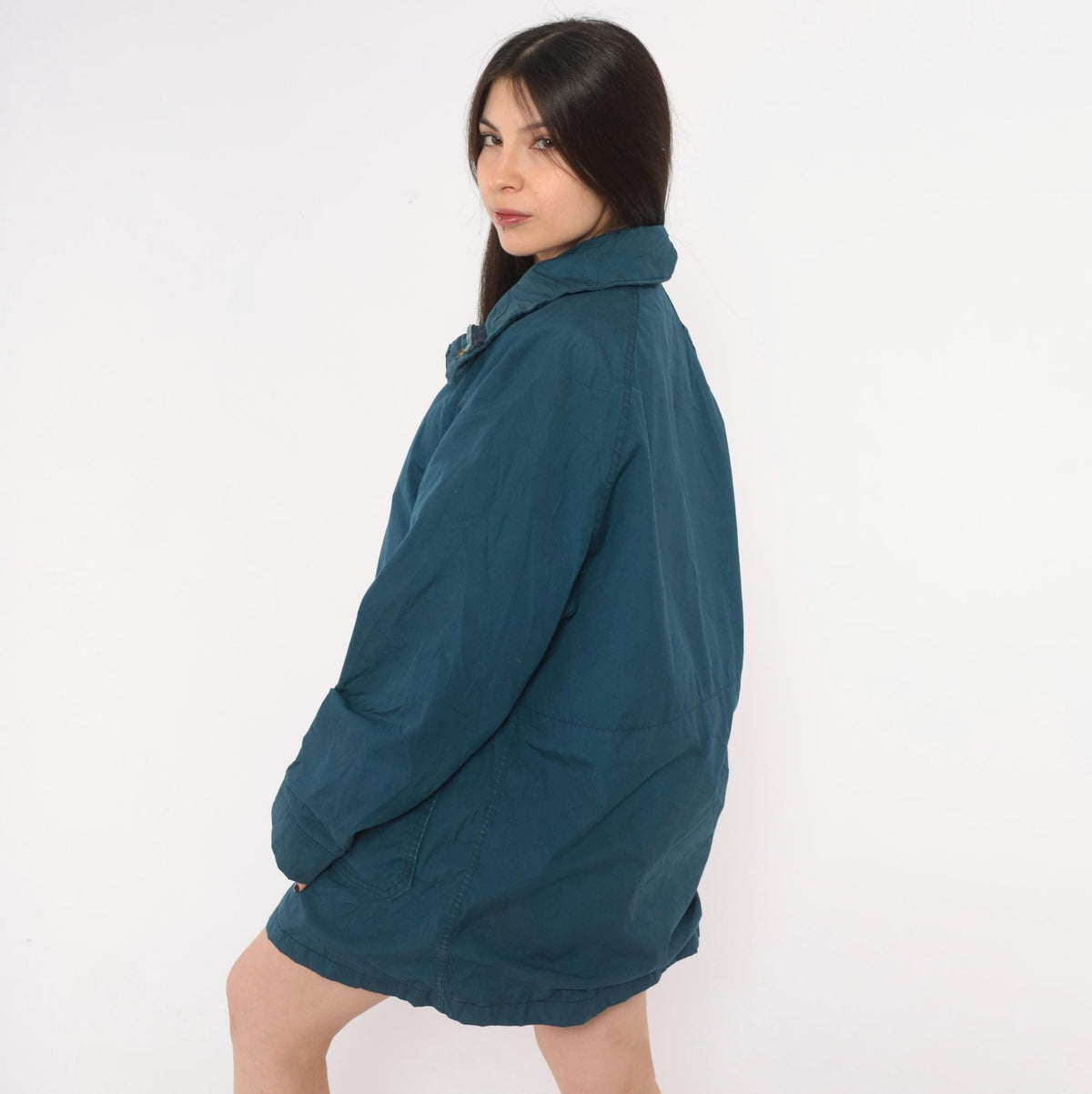 80s Woolrich Navy Barn Jacket Plaid Flannel Lined Raglan Medium