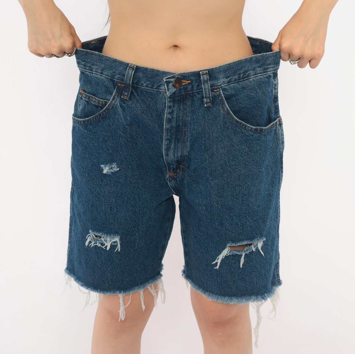 Y2K Rustler Distressed Denim Cutoff Shorts Blue High Rise Medium