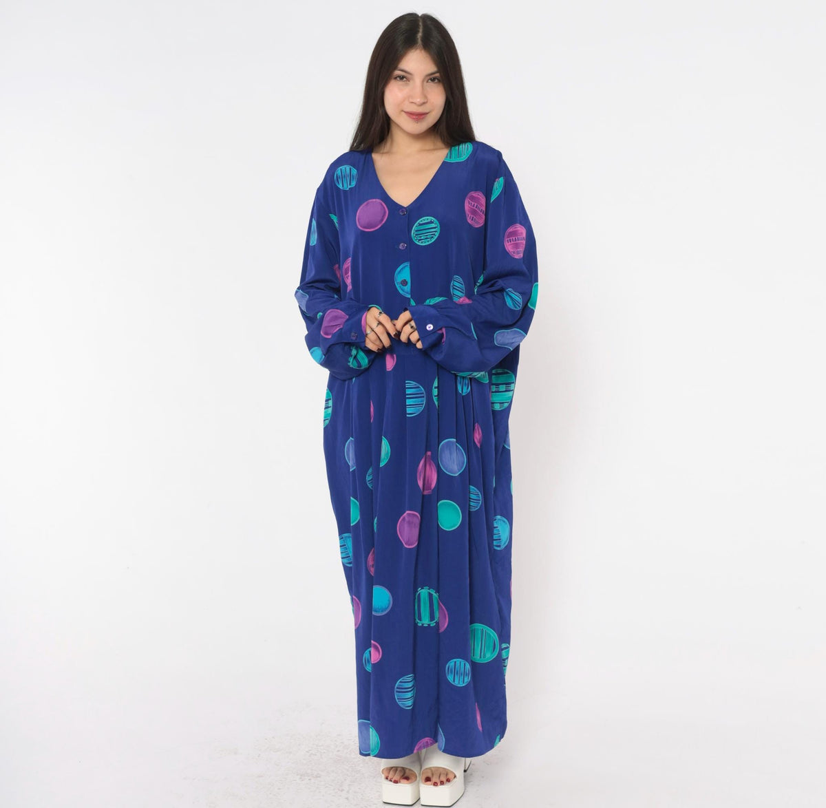 90s Stephanie Thomas Circle Print Dress Purple Blue Plus Size XXL