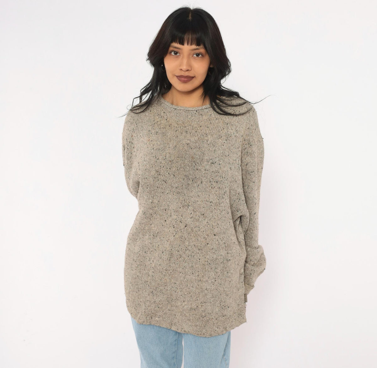 Y2K Woolrich Tan Speckled Wool Knit Sweater Crew Neck Raglan Extra Large